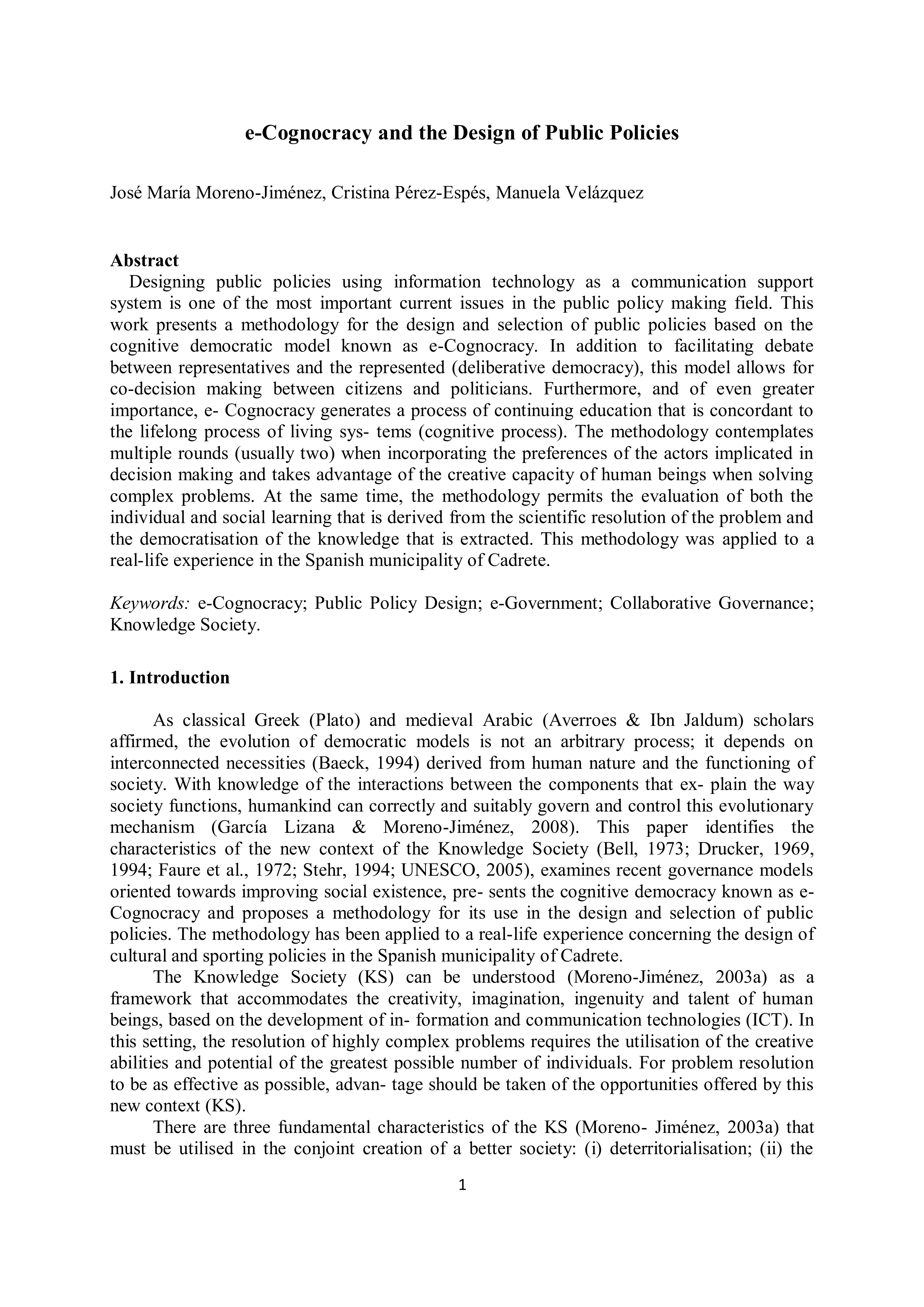 E-Cognocracy and the design of public policies