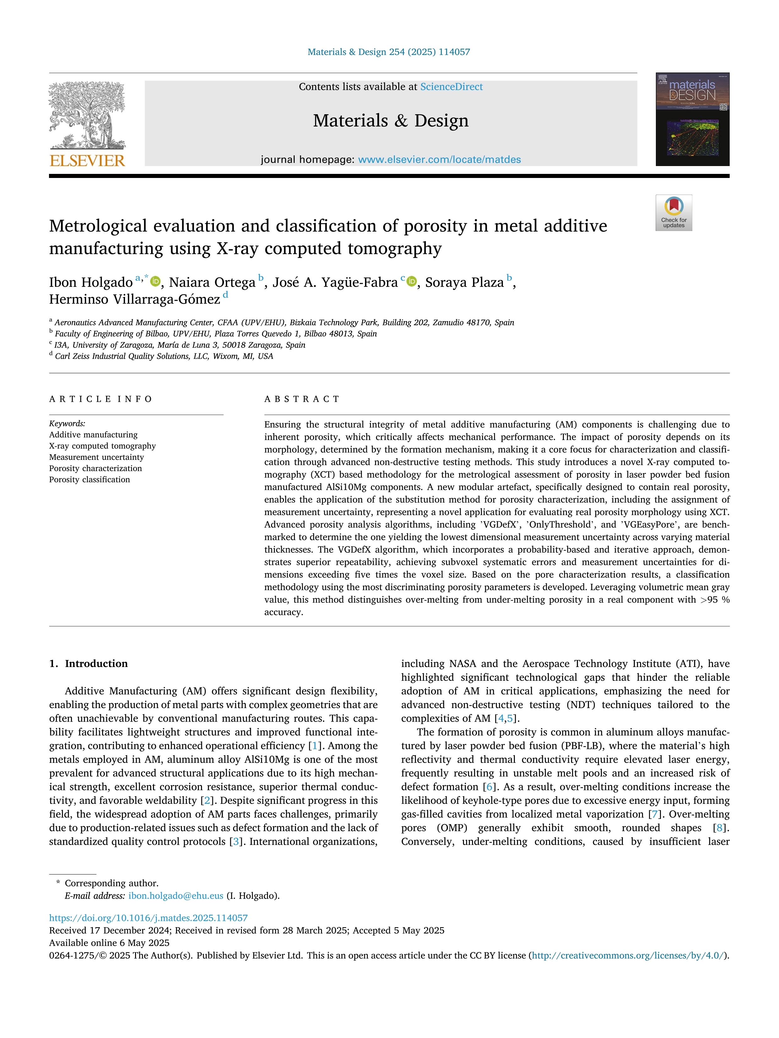 Metrological evaluation and classification of porosity in metal additive manufacturing using X-ray computed tomography