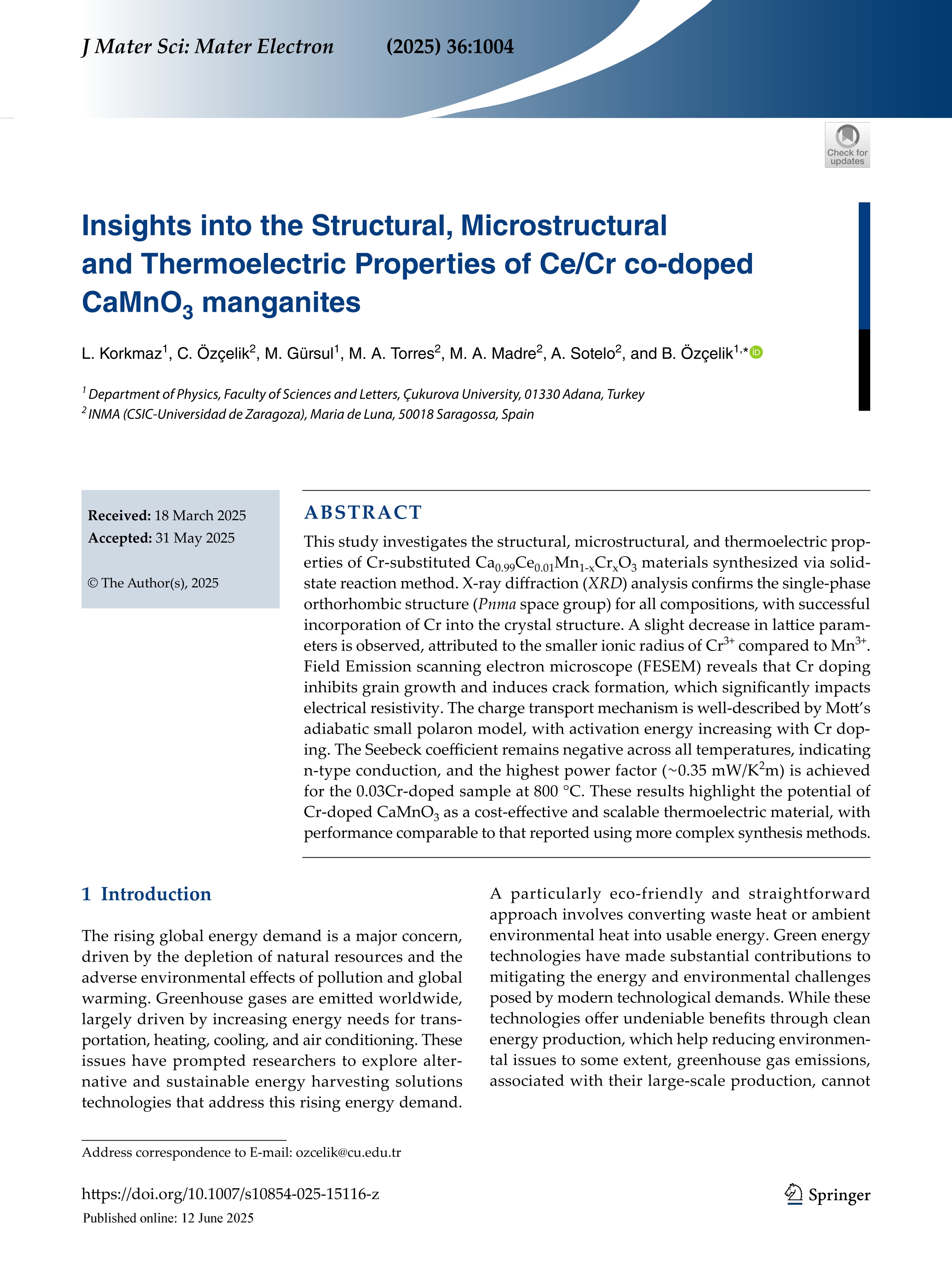 Insights into the Structural, Microstructural and Thermoelectric Properties of Ce/Cr co-doped CaMnO3 manganites