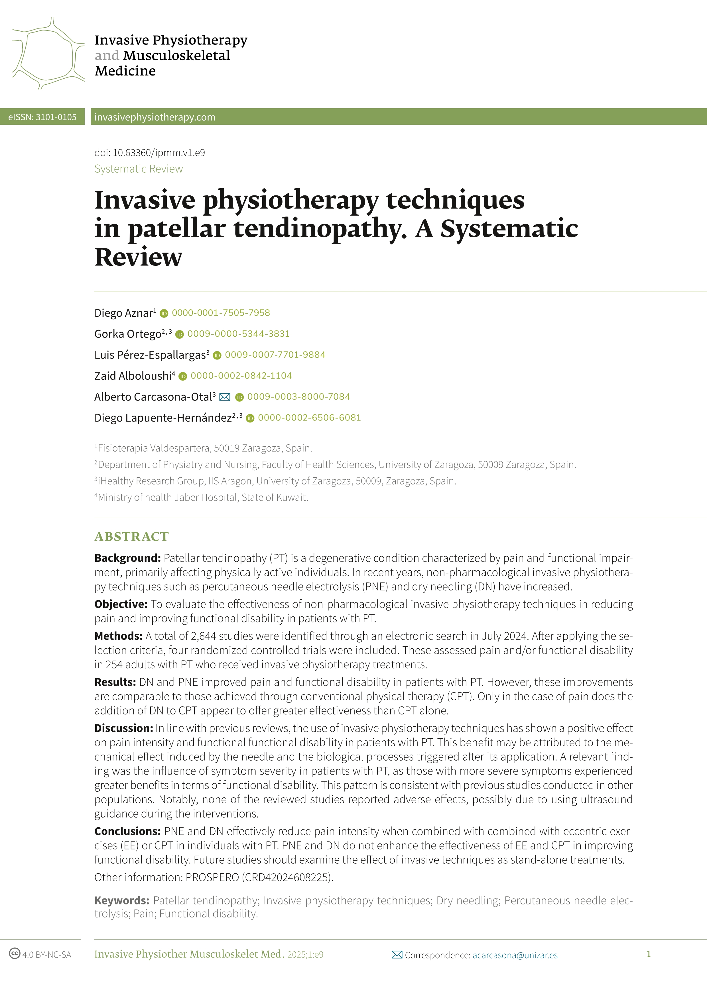 Invasive physiotherapy techniques in patellar tendinopathy. A Systematic Review