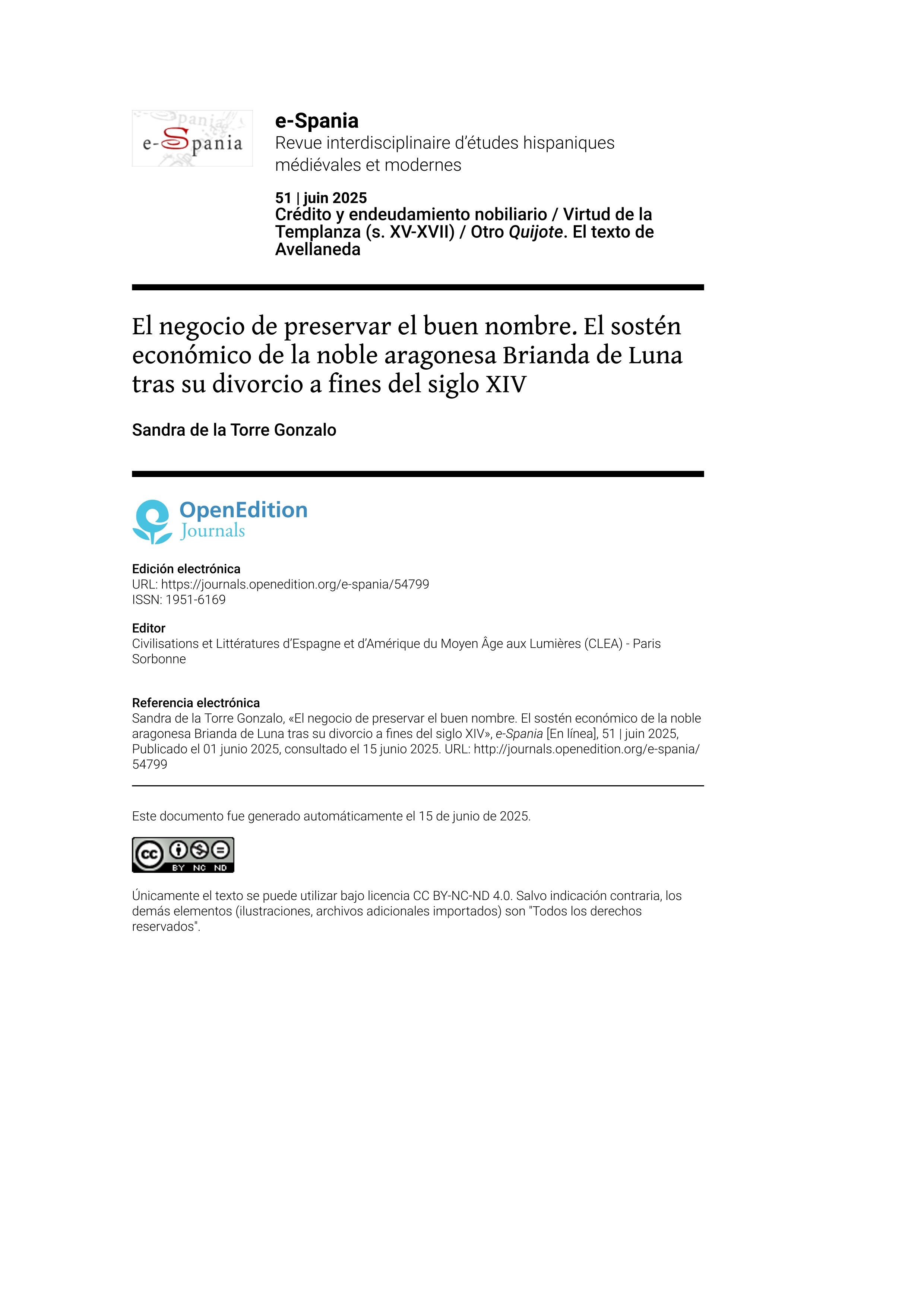 El negocio de preservar el buen nombre. El sostén económico de la noble aragonesa Brianda de Luna tras su divorcio a fines del siglo XIV