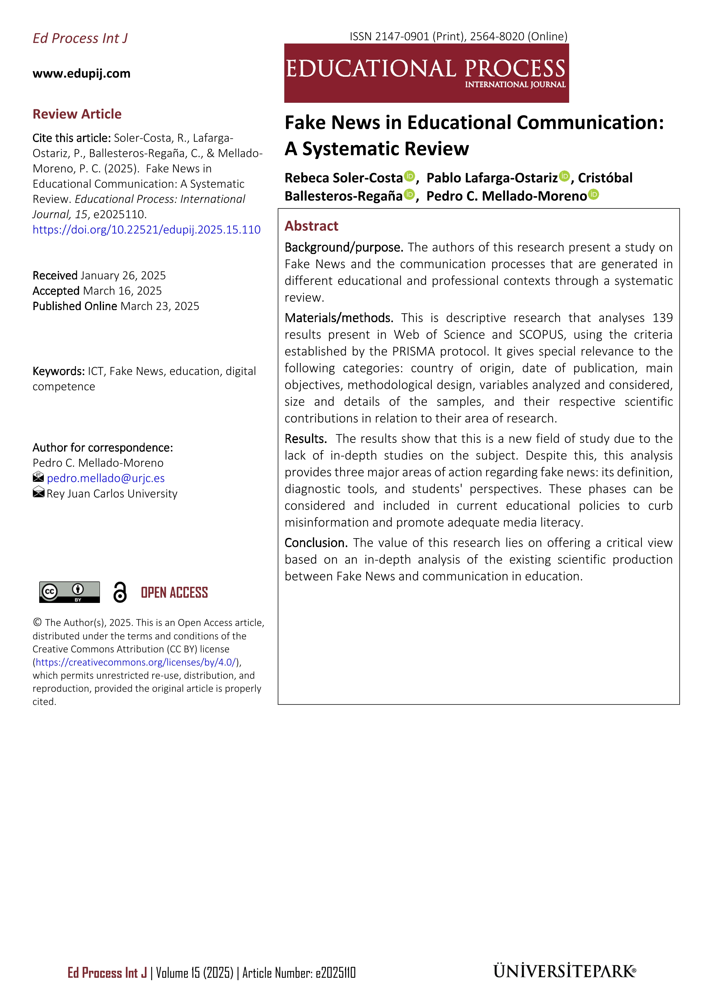 Fake news in educational communication: a systematic review