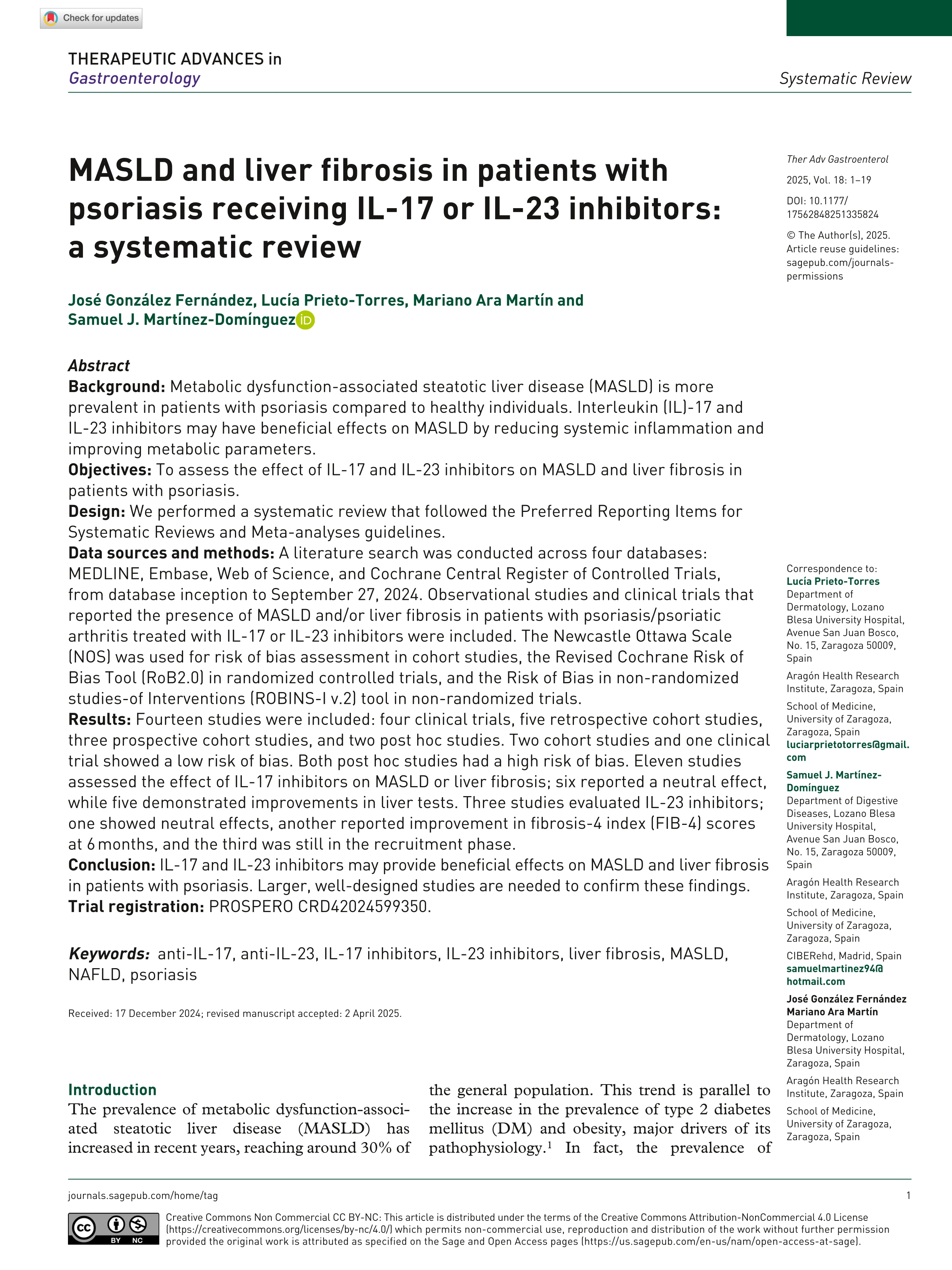 MASLD and liver fibrosis in patients with psoriasis receiving IL-17 or IL-23 inhibitors: a systematic review