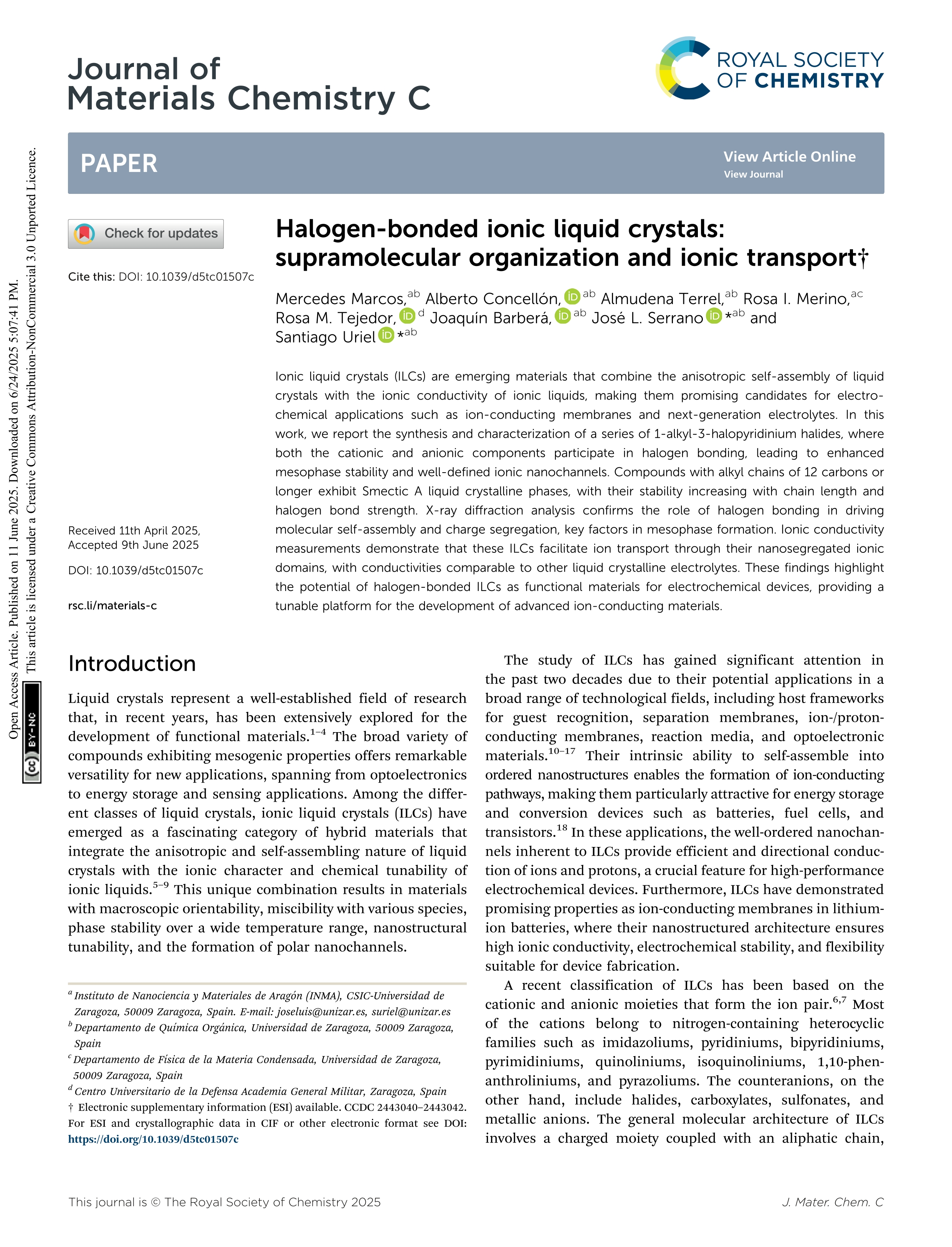 Halogen-bonded ionic liquid crystals: supramolecular organization and ionic transport