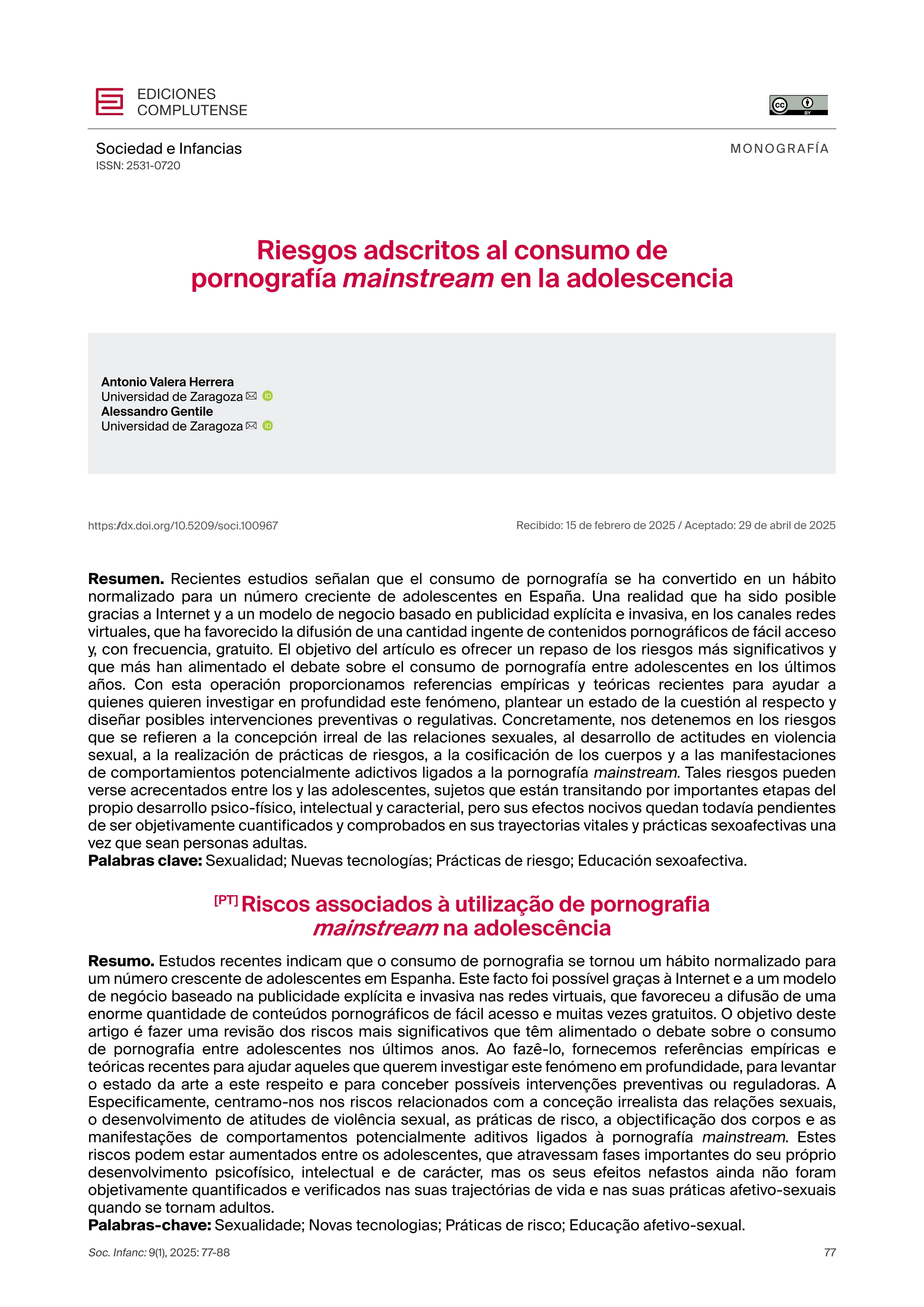 Riesgos adscritos al consumo de pornografía mainstream en la adolescencia