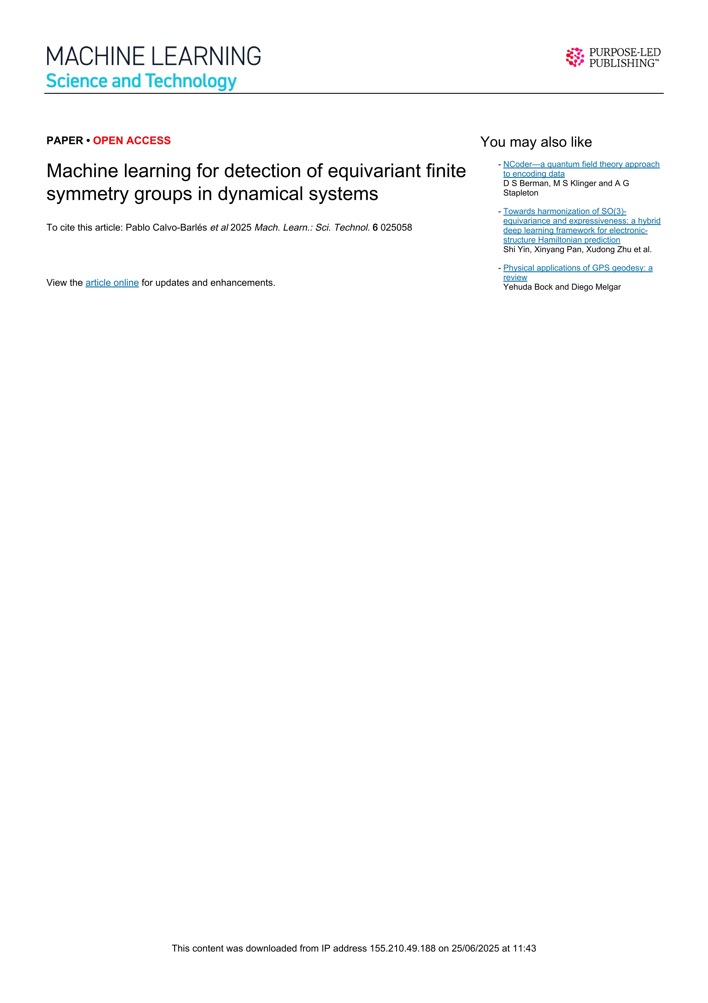 Machine learning for detection of equivariant finite symmetry groups in dynamical systems