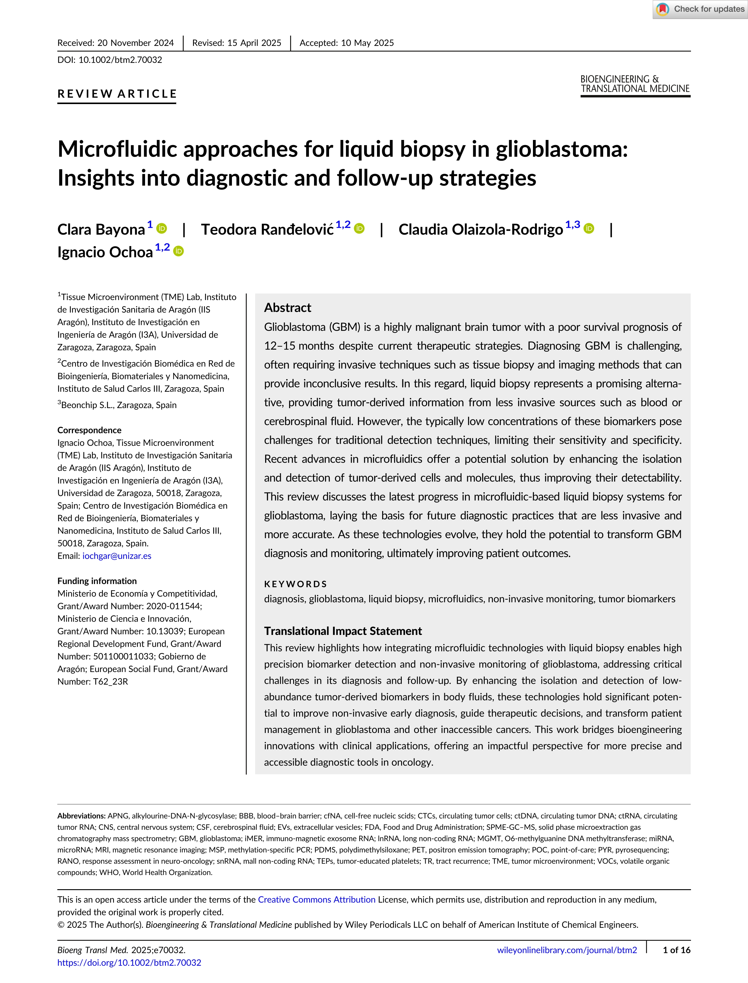 Microfluidic approaches for liquid biopsy in glioblastoma: Insights into diagnostic and follow‐up strategies
