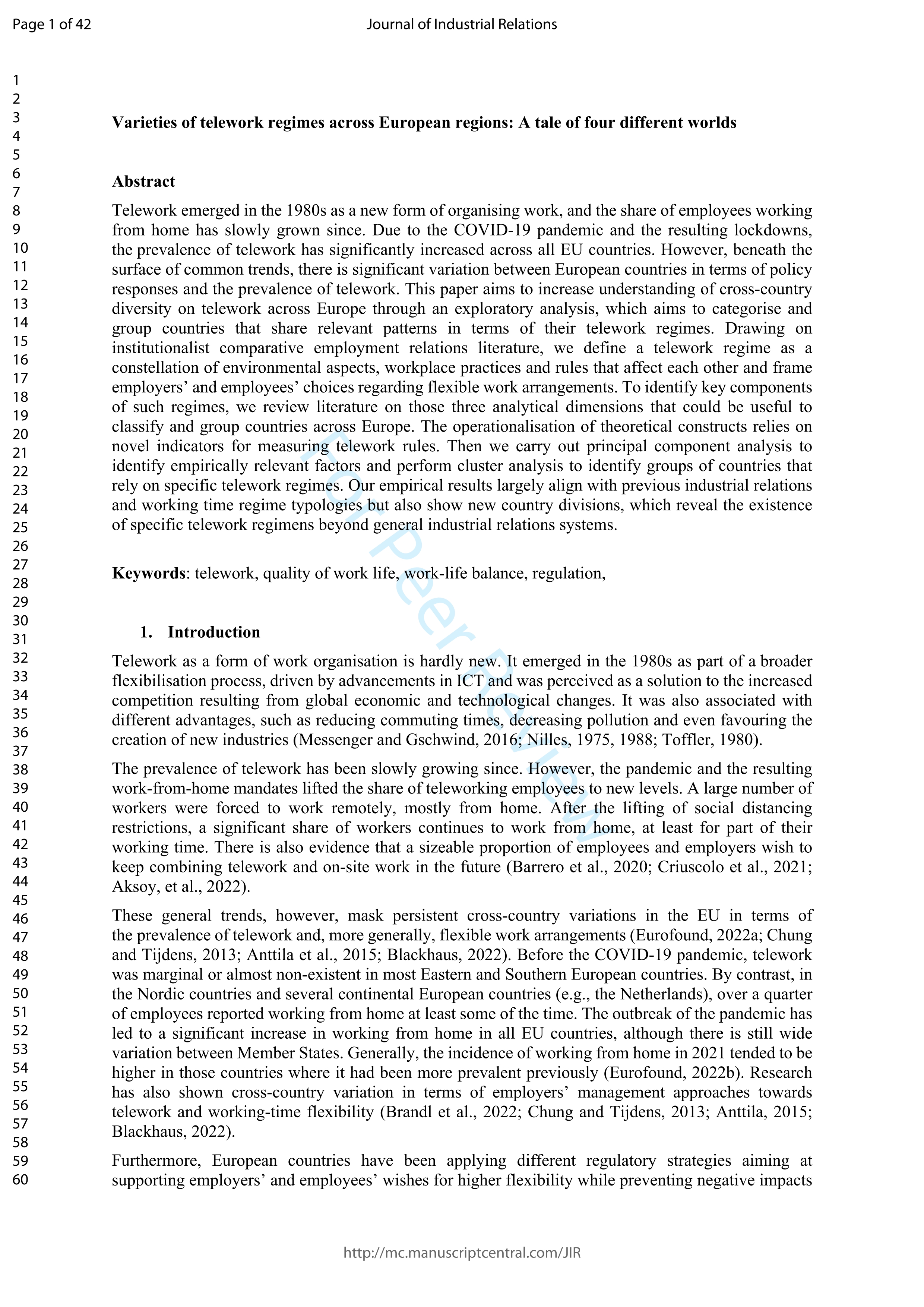 Varieties of telework regimes across European regions: A tale of four different worlds