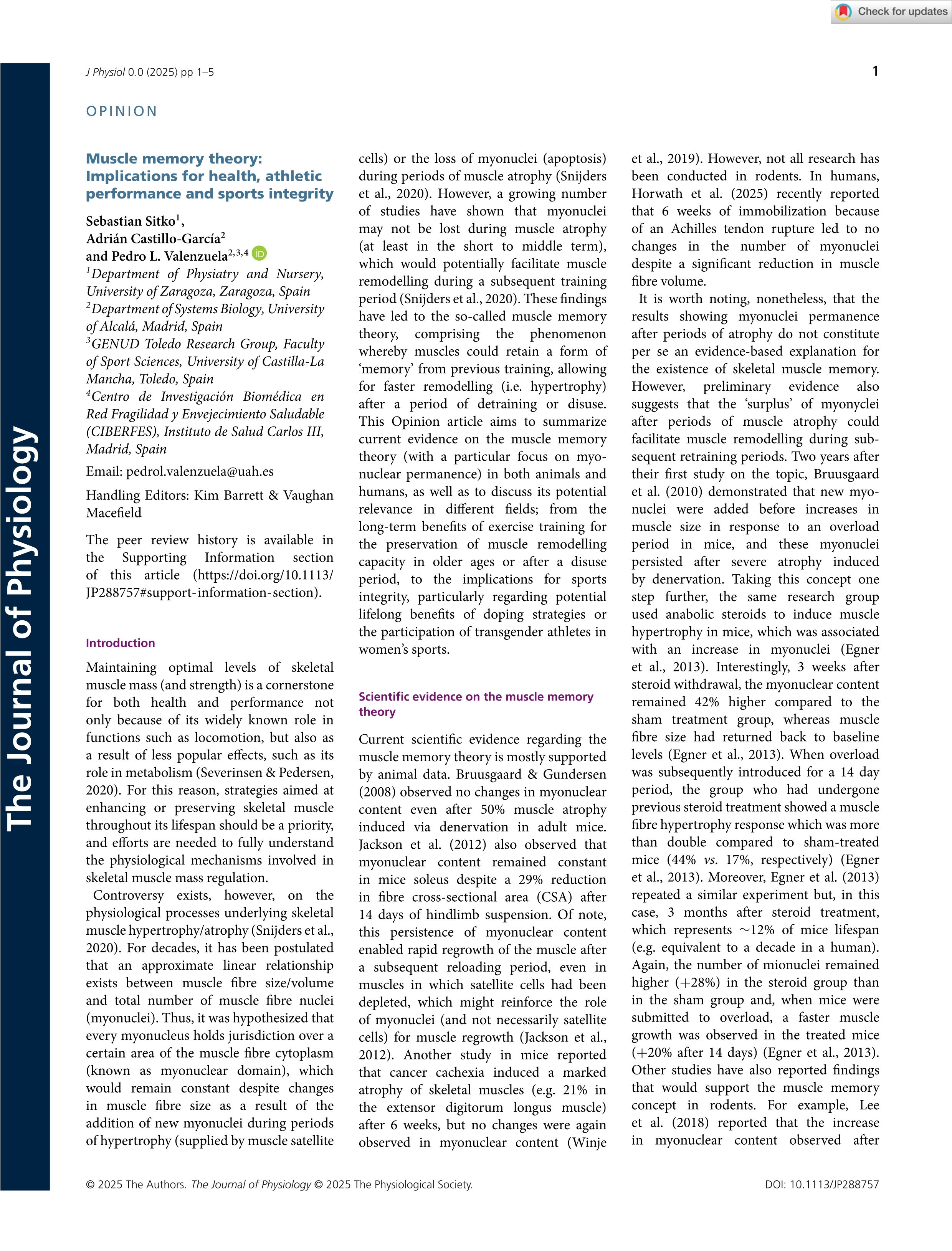Muscle memory theory: Implications for health, athletic performance and sports integrity