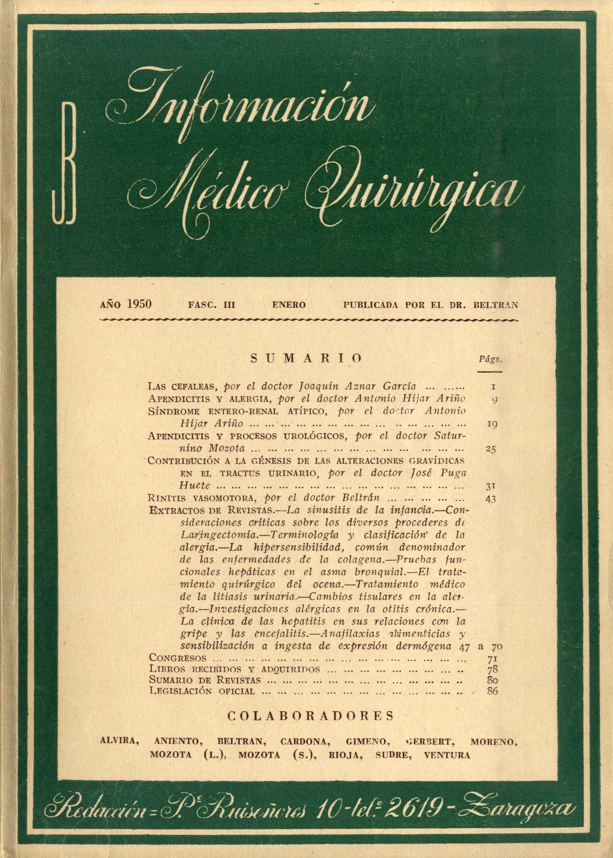 Información médico quirúrgica, n. 3, enero (1950)