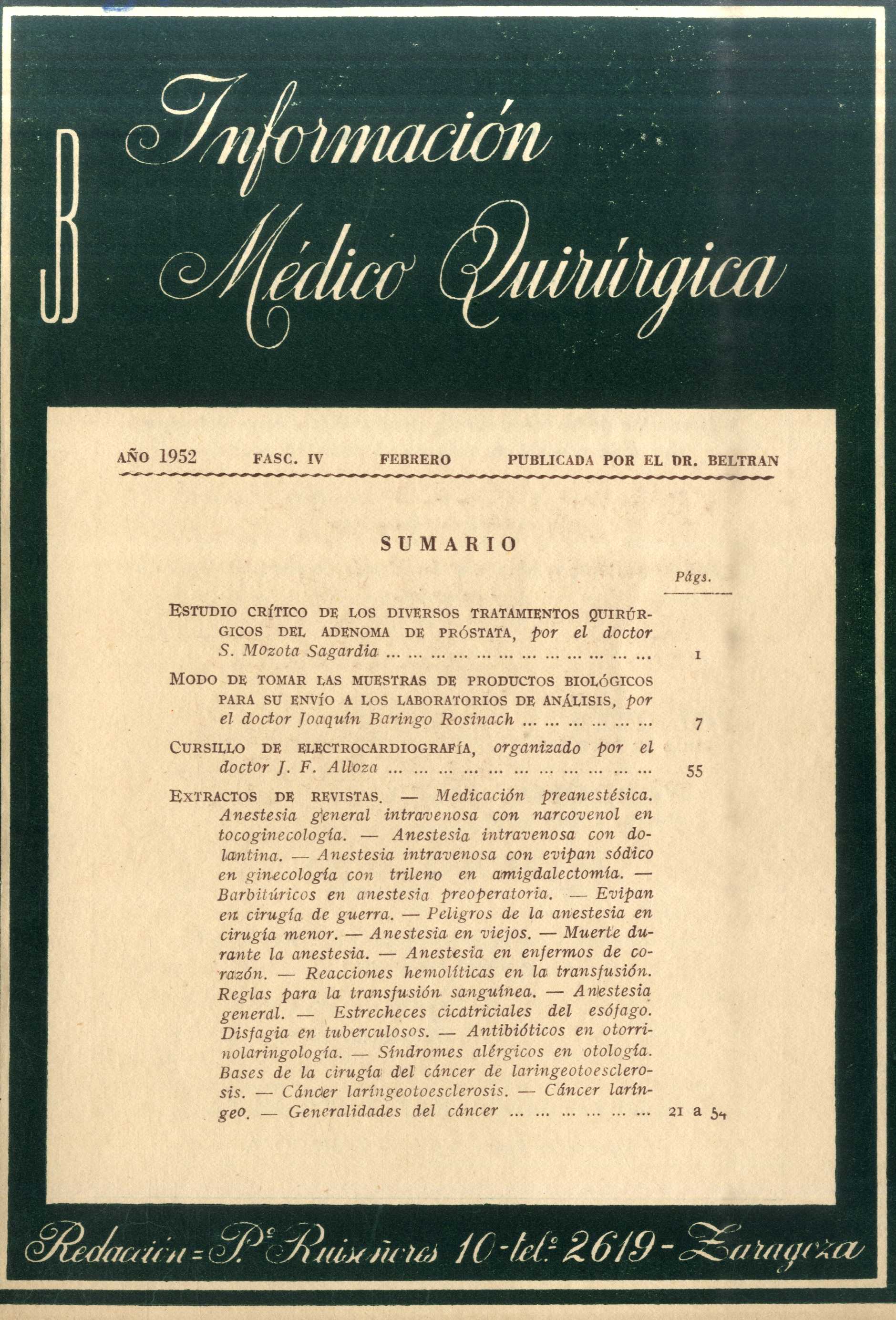 Información médico quirúrgica, n.4, febreo (1952)