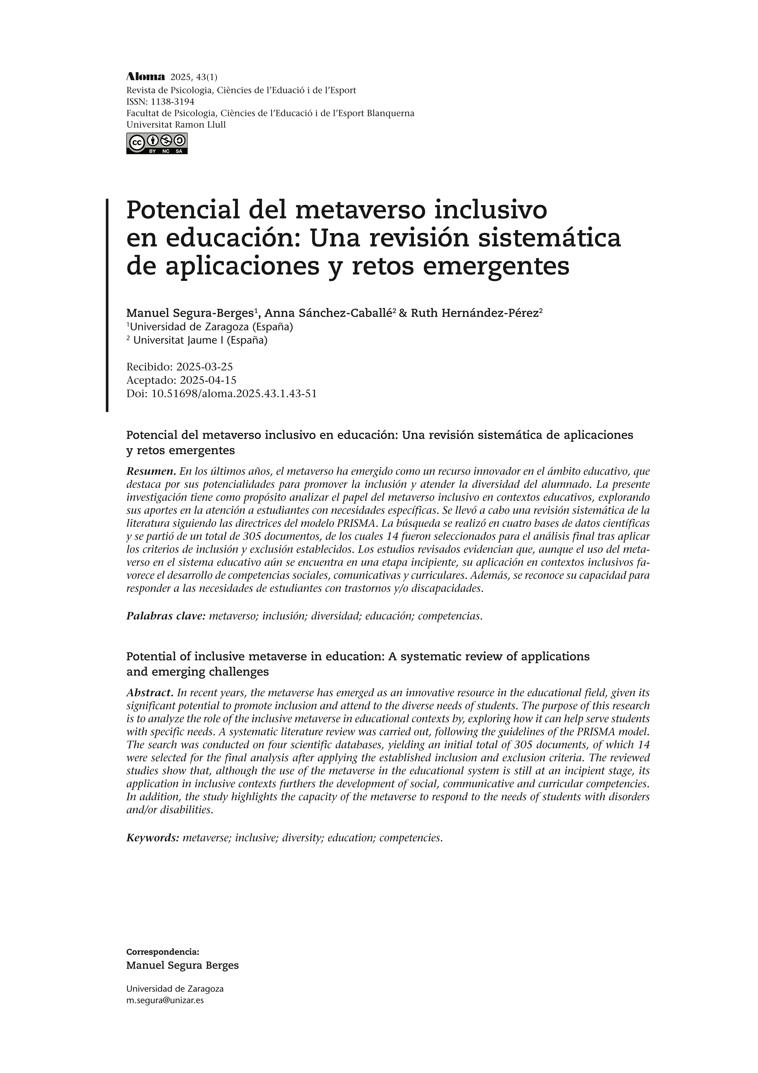 Potencial del metaverso inclusivo en educación: una revisión sistemática de aplicaciones y retos emergentes