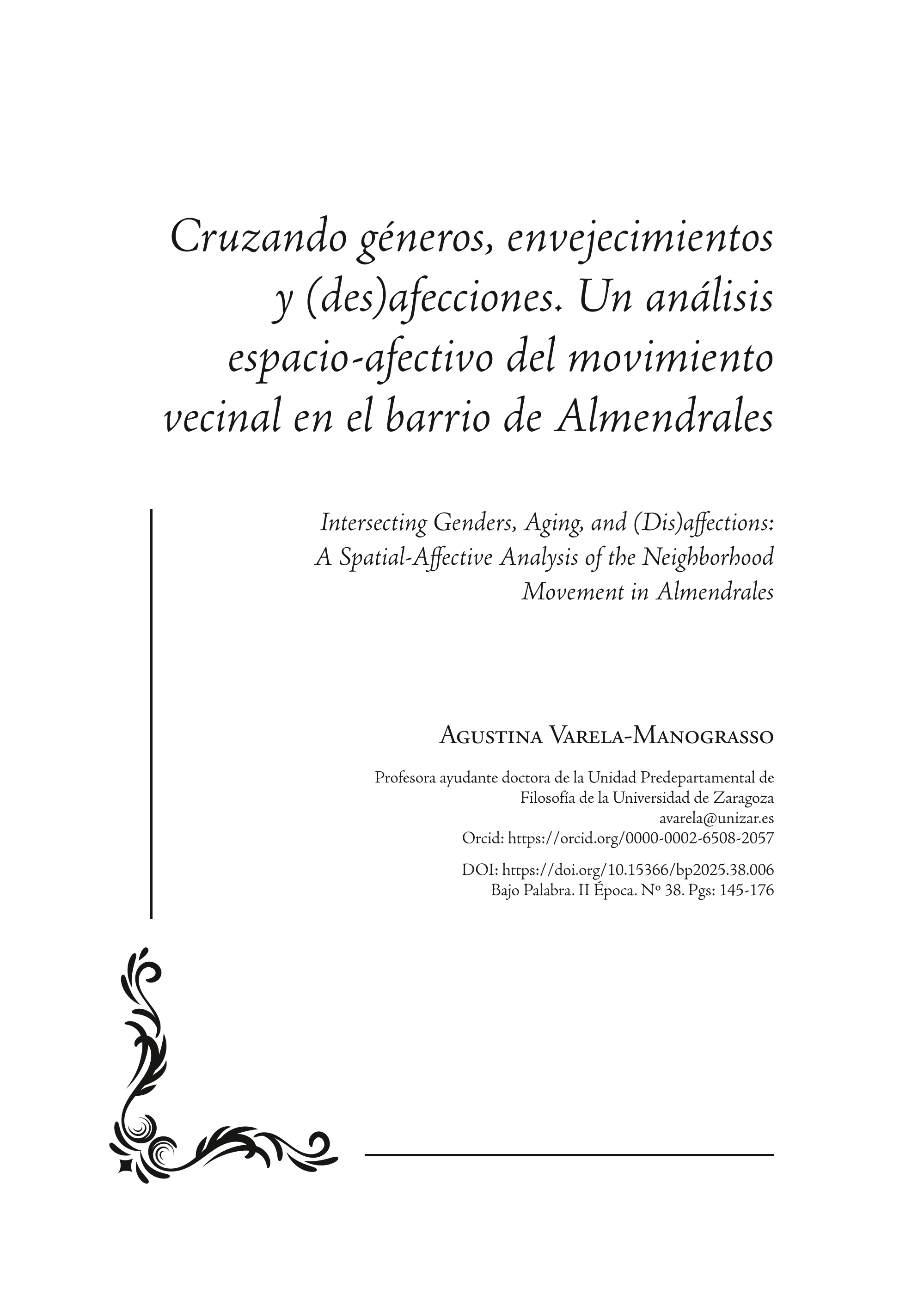 Cruzando géneros, envejecimientos y (des)afecciones. Un análisis espacio-afectivo del movimiento vecinal en el barrio de Almendrales