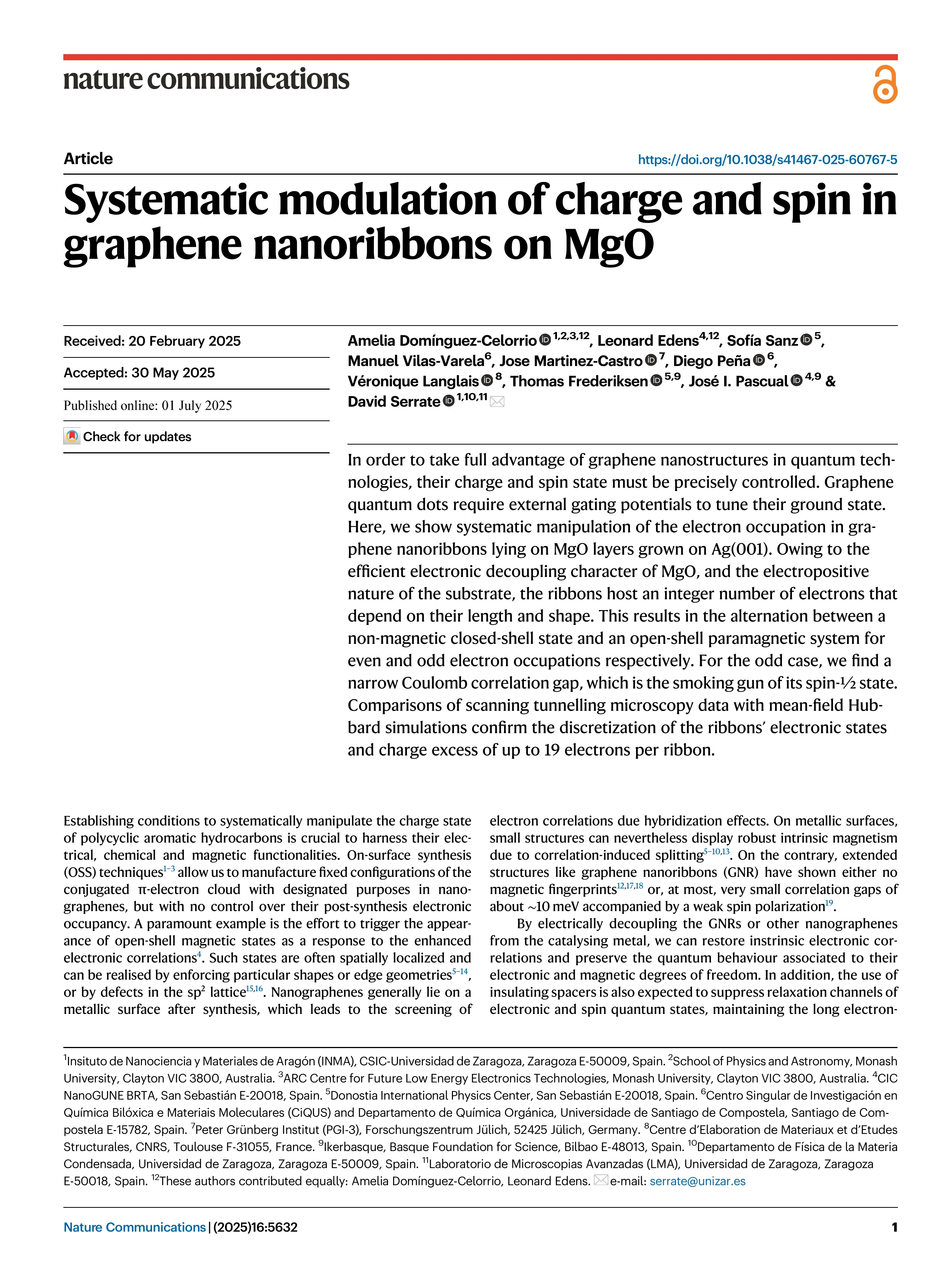Systematic modulation of charge and spin in graphene nanoribbons on MgO