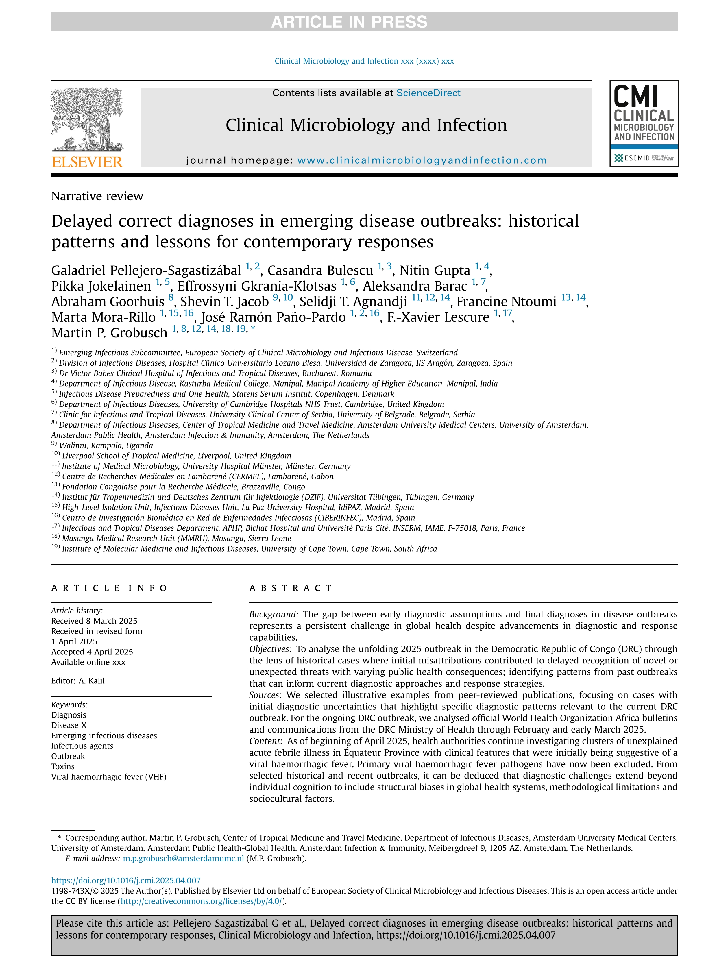 Delayed correct diagnoses in emerging disease outbreaks: historical patterns and lessons for contemporary responses