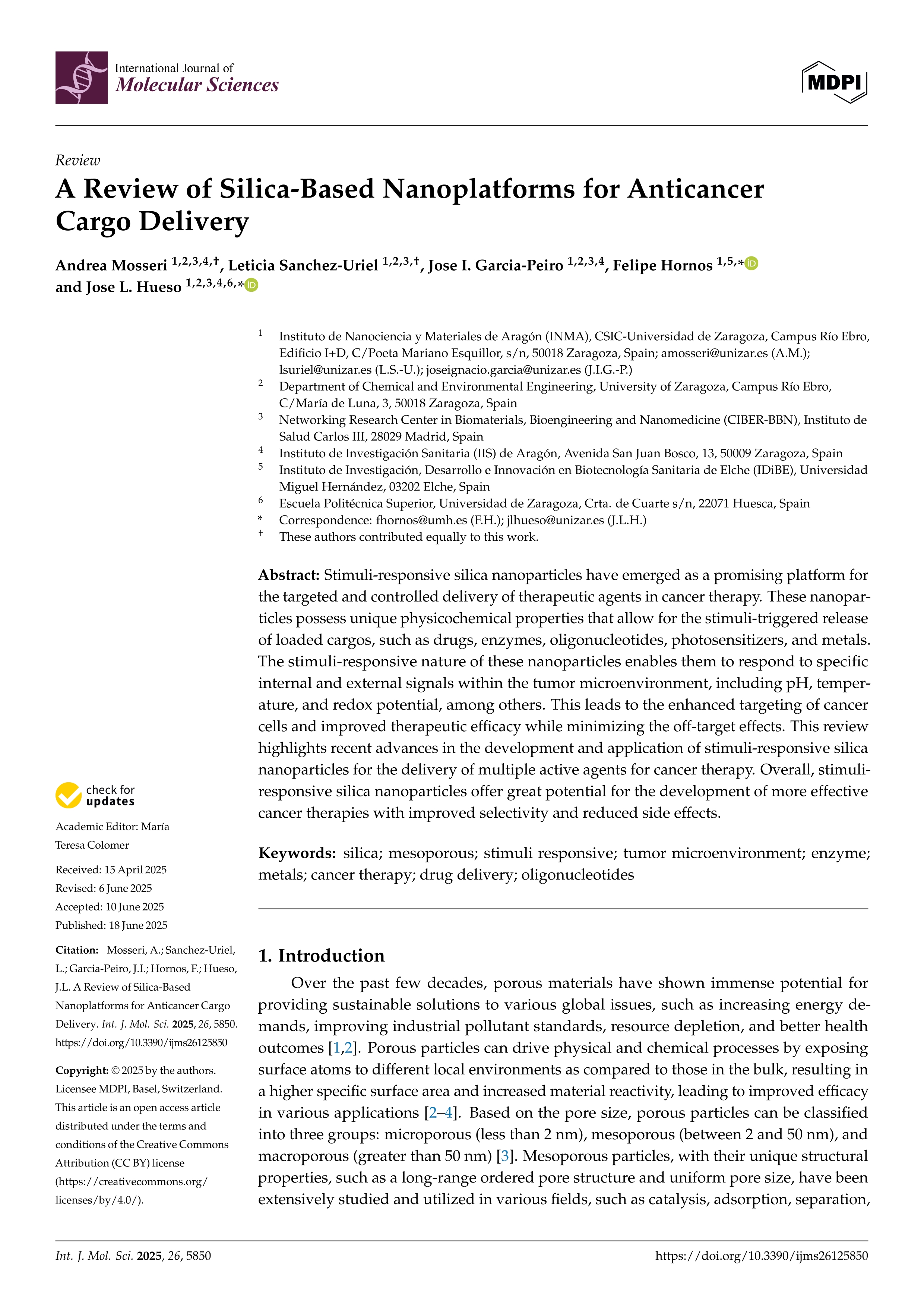A Review of Silica-Based Nanoplatforms for Anticancer Cargo Delivery