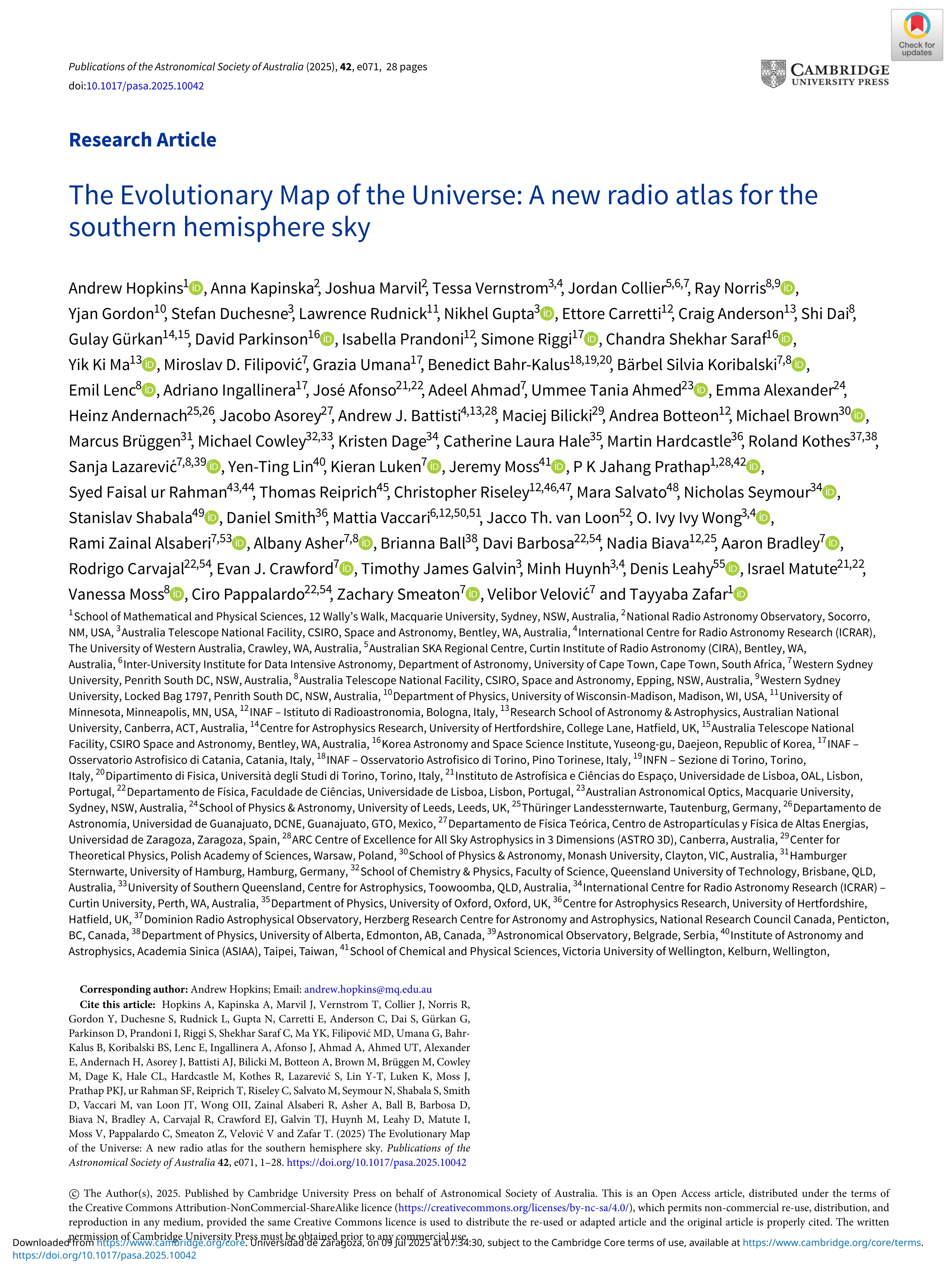 The Evolutionary Map of the Universe: A new radio atlas for the southern hemisphere sky