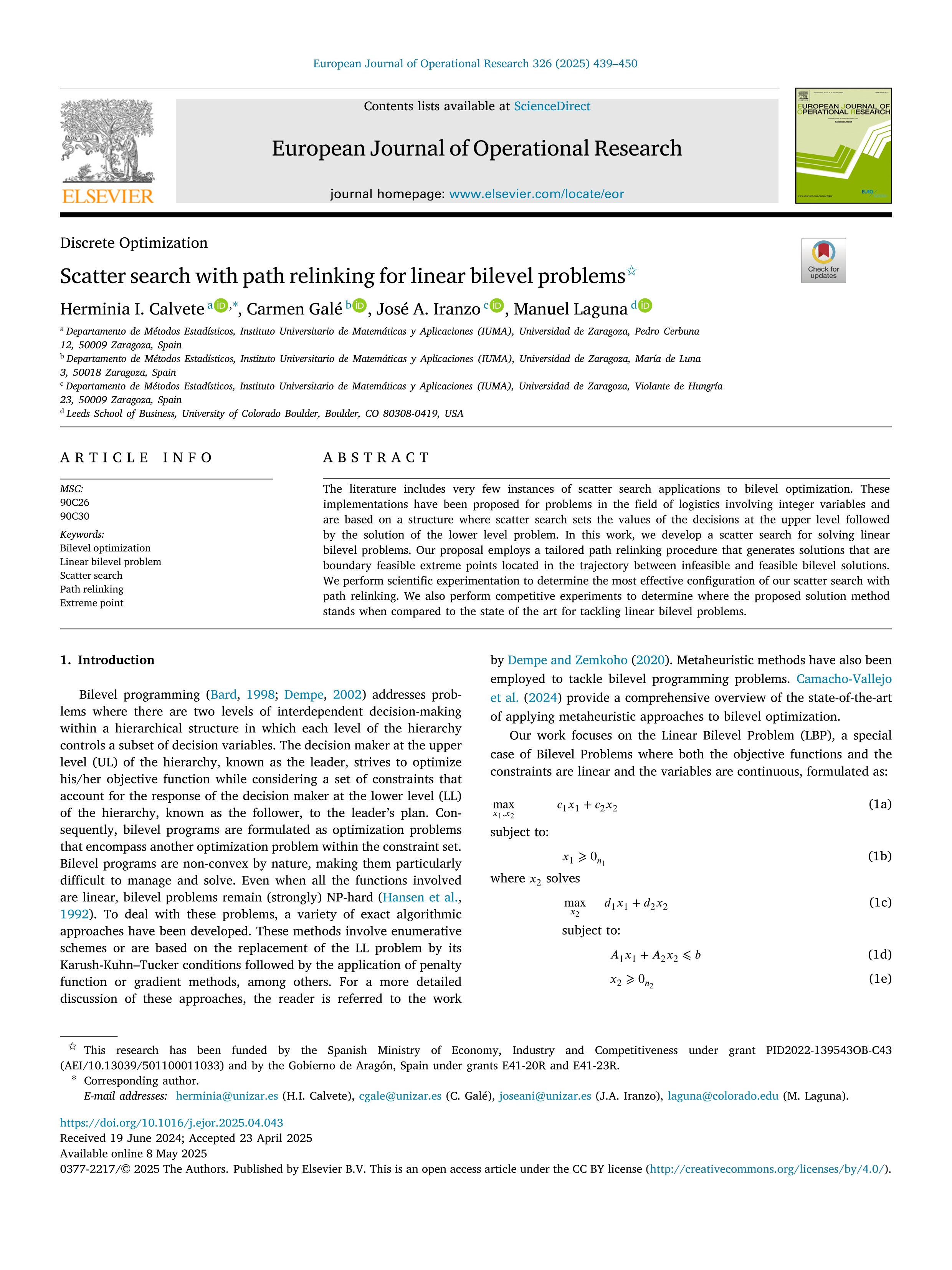 Scatter search with path relinking for linear bilevel problems