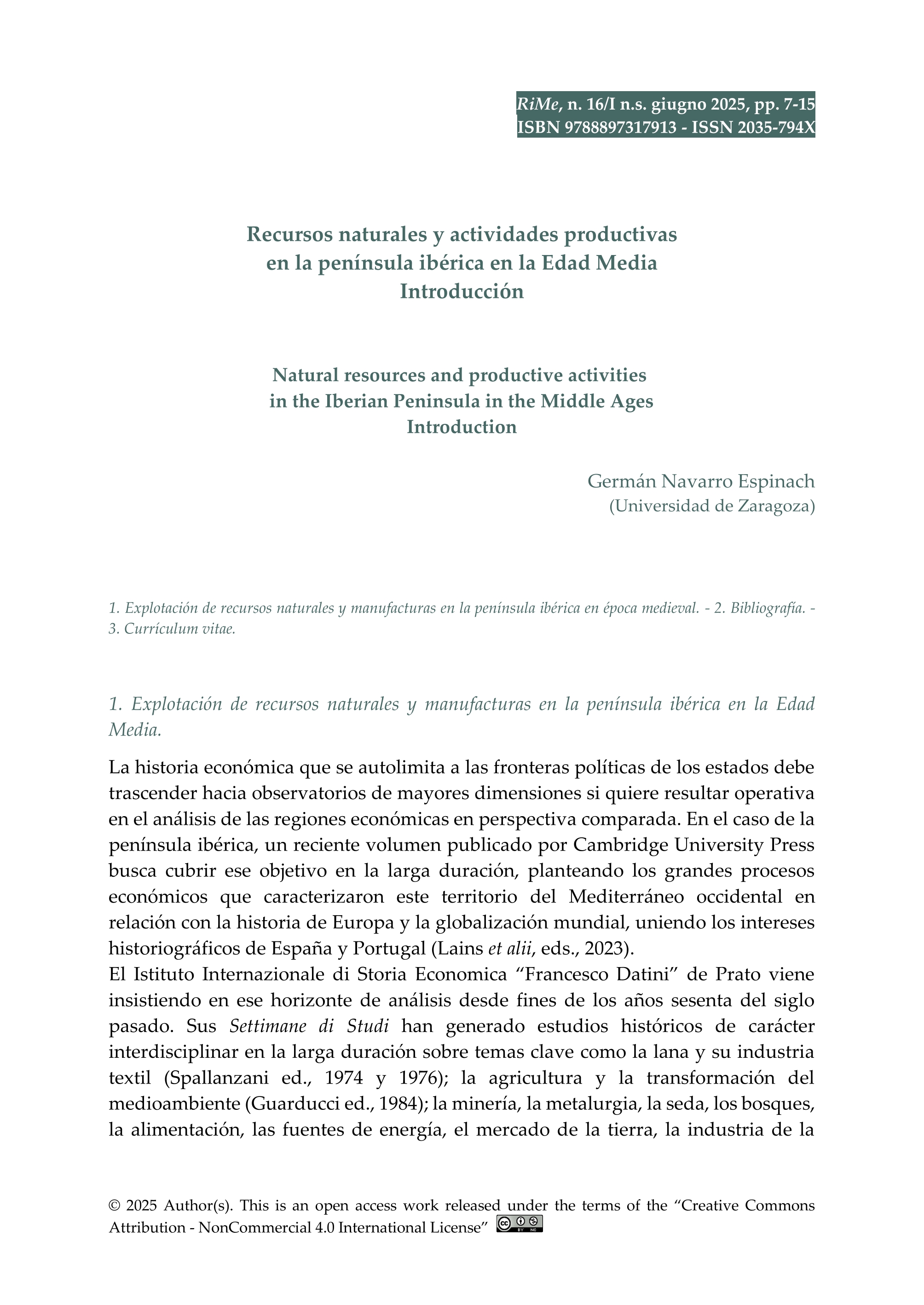 Recursos naturales y actividades productivas en la península ibérica en la Edad Media. Introducción