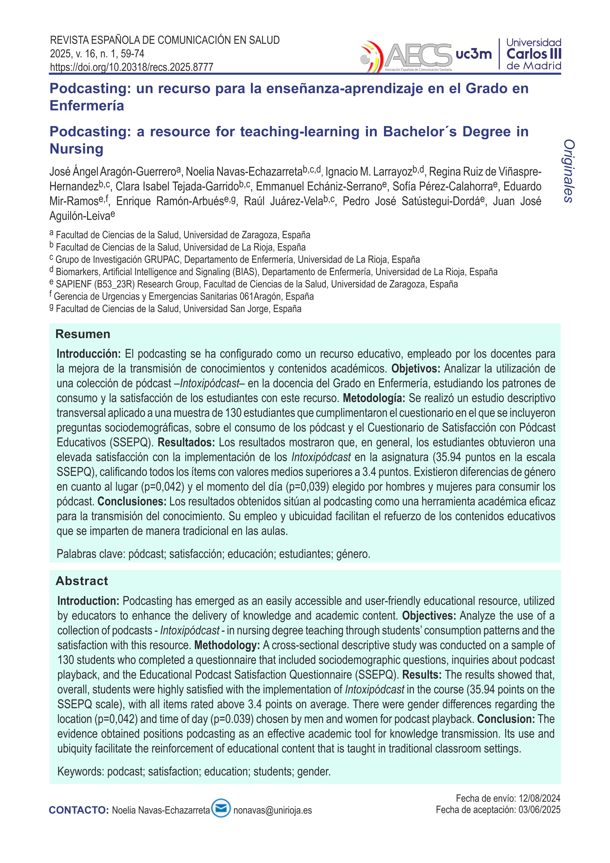 Podcasting: Un recurso para la enseñanza-aprendizaje en el Grado en Enfermería