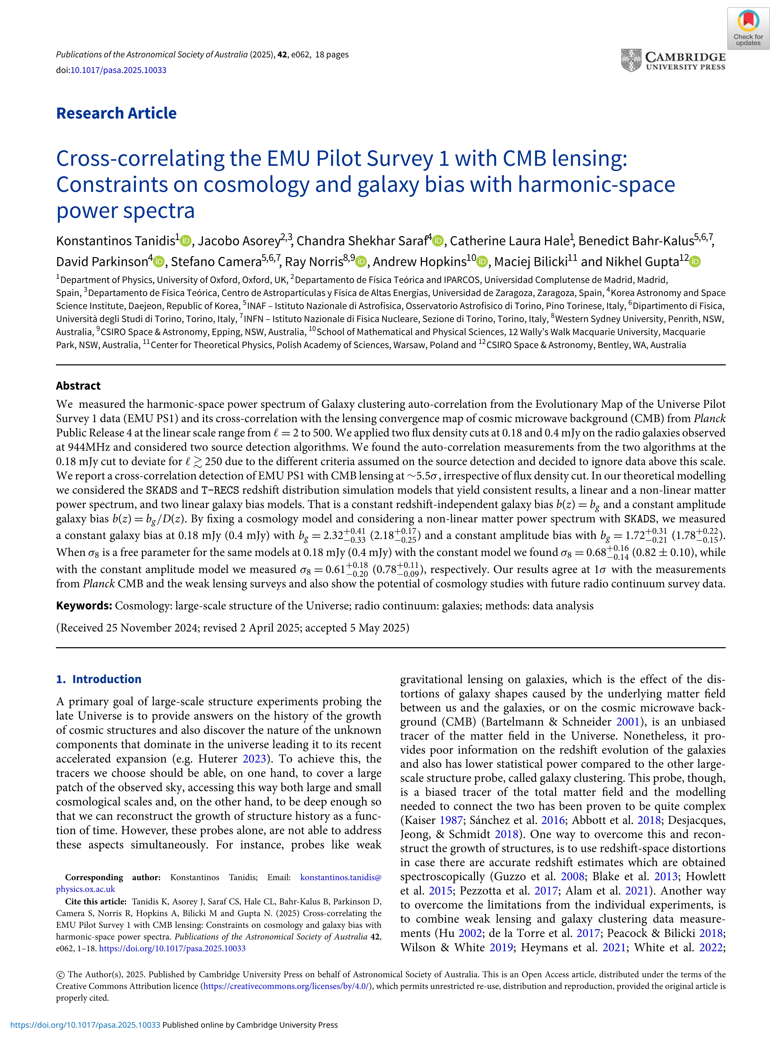 Cross-correlating the EMU Pilot Survey 1 with CMB lensing: Constraints on cosmology and galaxy bias with harmonic-space power spectra