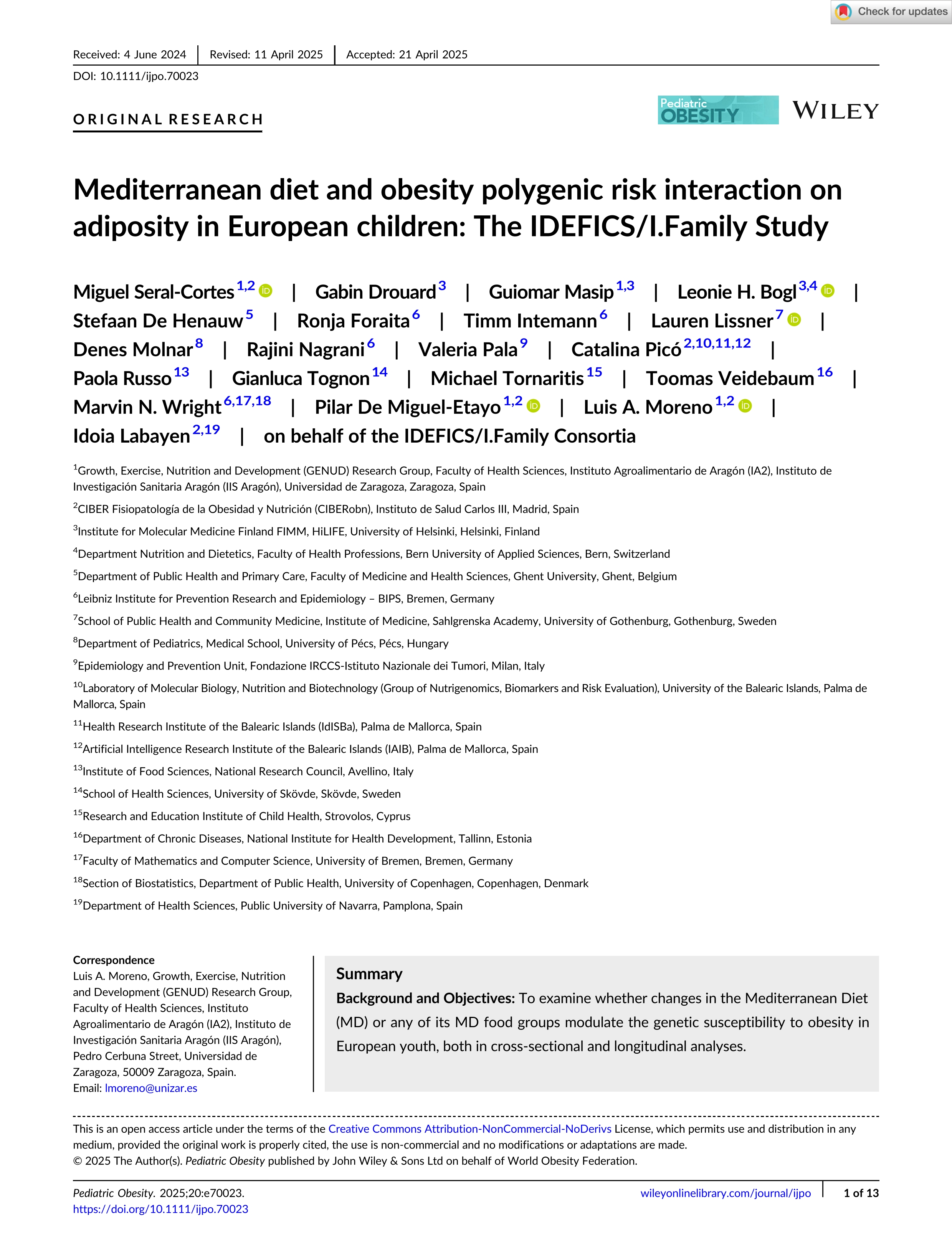 Mediterranean diet and obesity polygenic risk interaction on adiposity in European children: The <scp>IDEFICS</scp>/I.Family Study