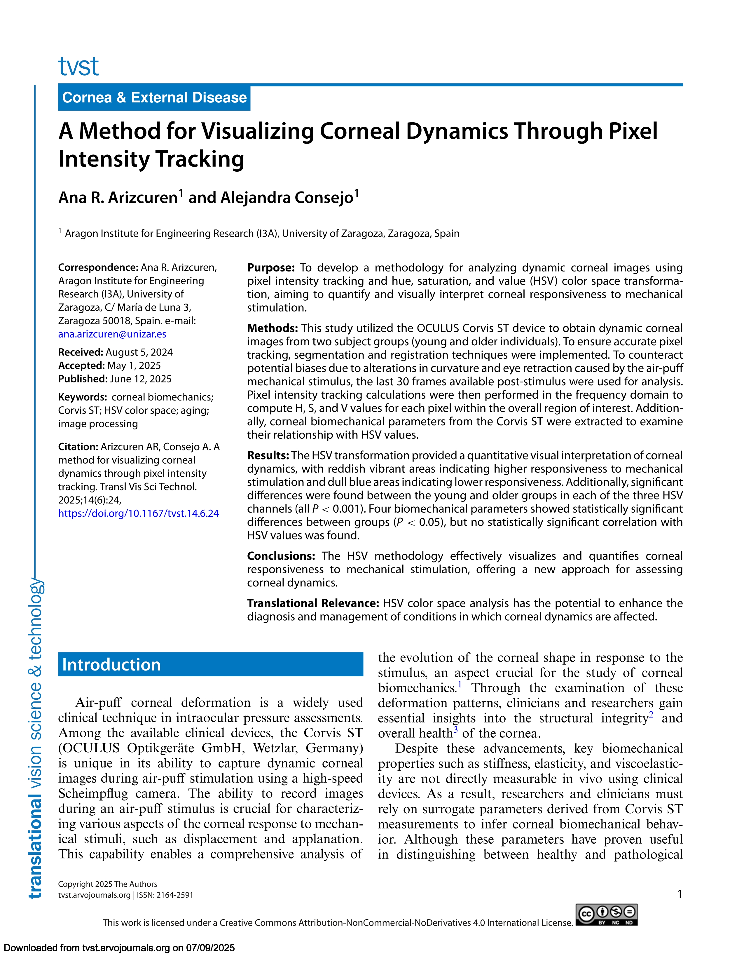 A Method for Visualizing Corneal Dynamics Through Pixel Intensity Tracking