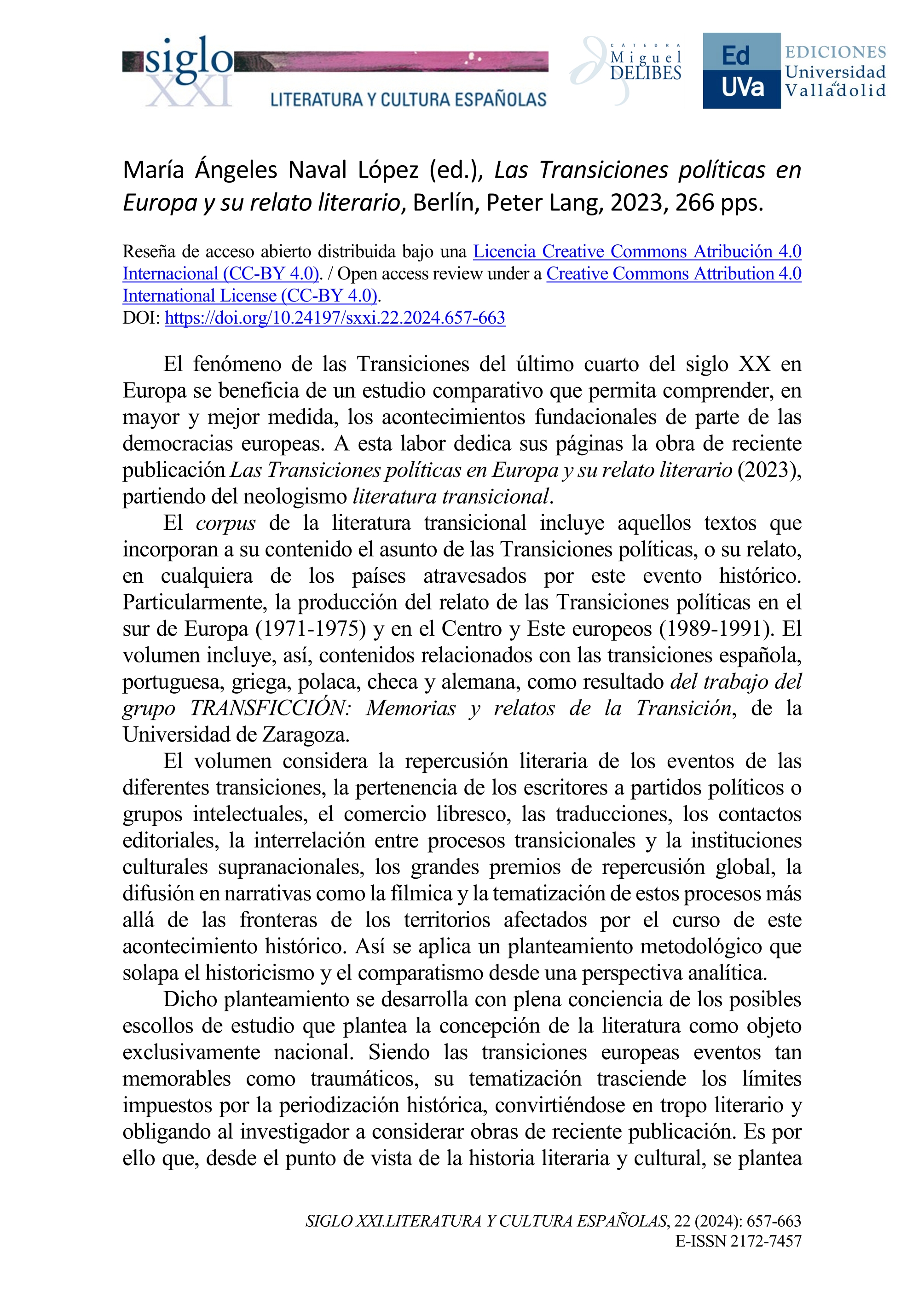 María Ángeles Naval López (ed.), Las Transiciones políticas en Europa y su relato literario