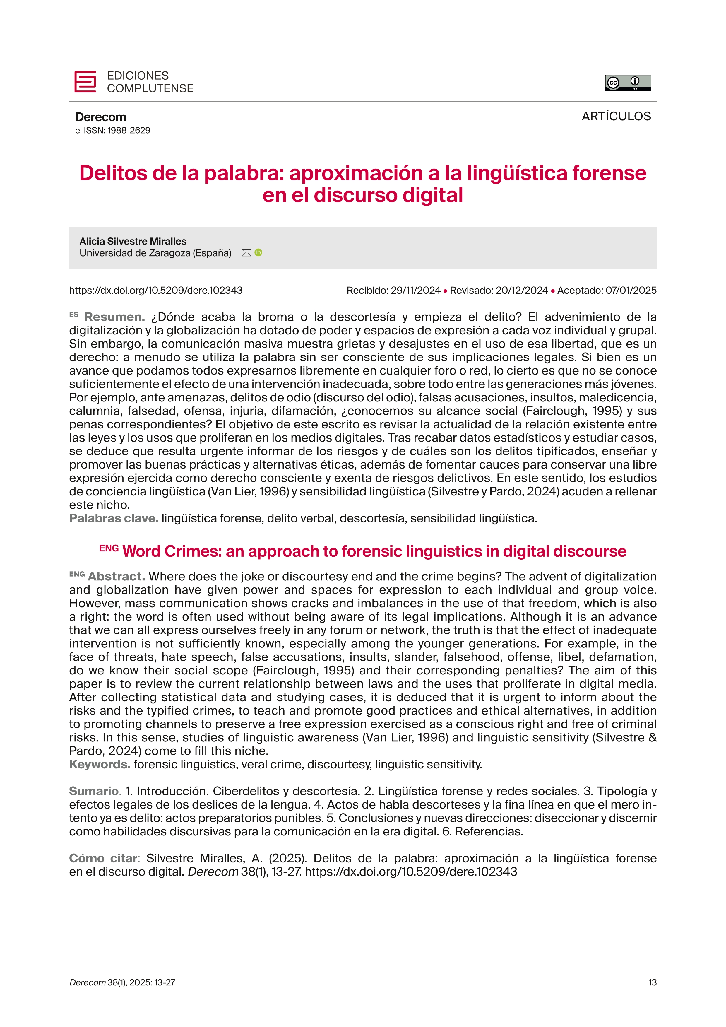 Delitos de la palabra: aproximación a la lingüística forense en el discurso digital