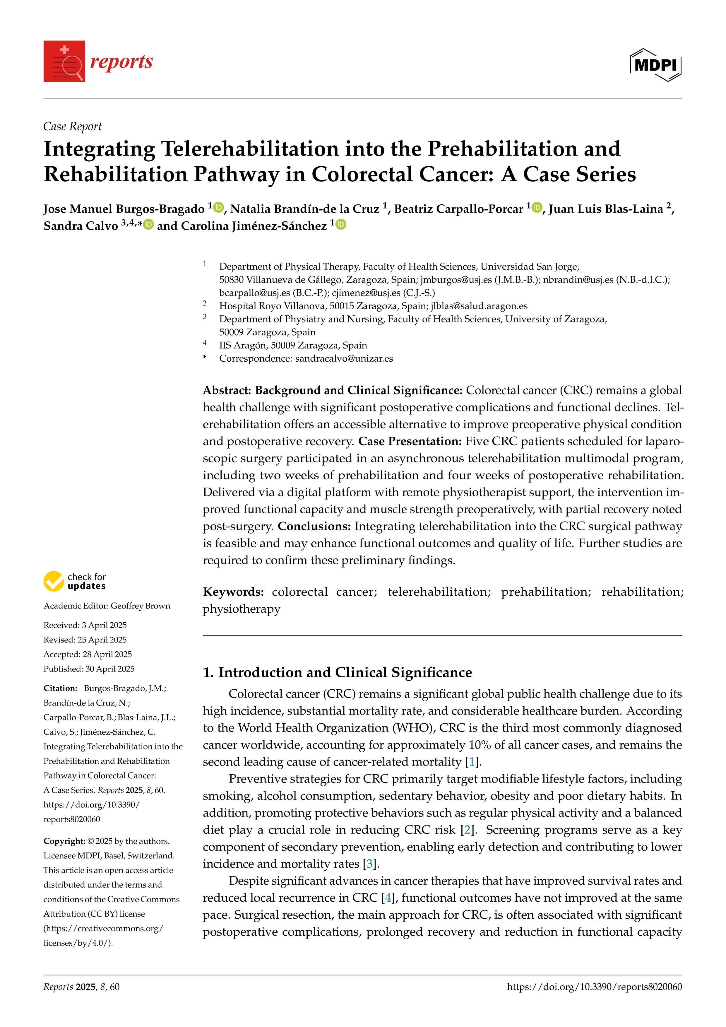 Integrating Telerehabilitation into the Prehabilitation and Rehabilitation Pathway in Colorectal Cancer: A Case Series