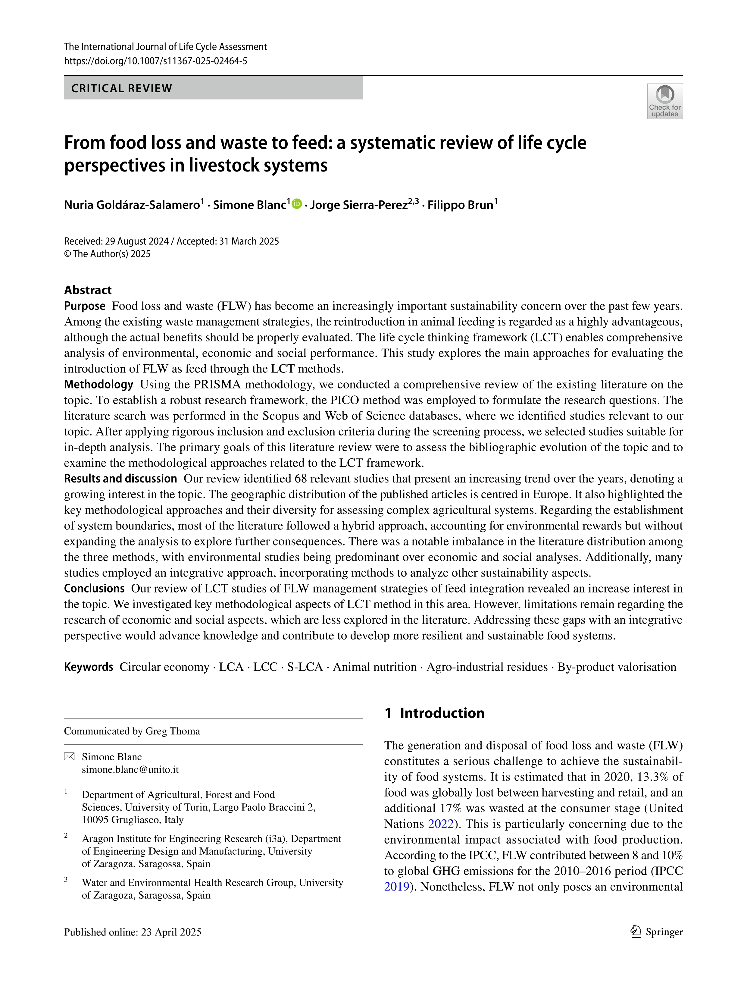 From food loss and waste to feed: a systematic review of life cycle perspectives in livestock systems