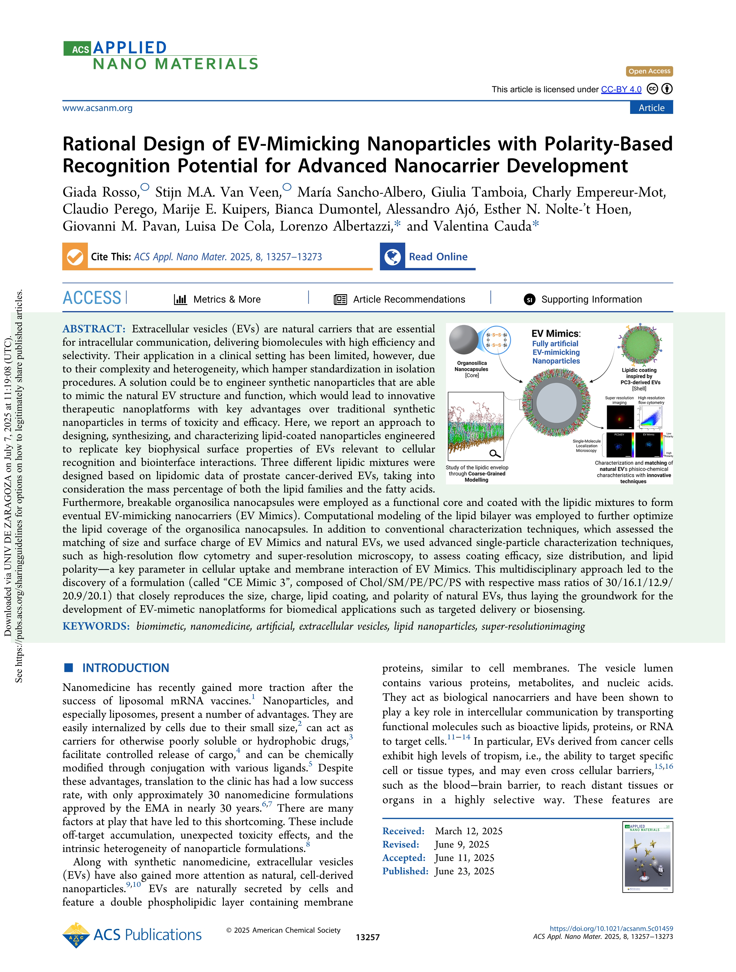 Rational design of EV-Mimicking nanoparticles with polarity-based recognition potential for advanced nanocarrier development
