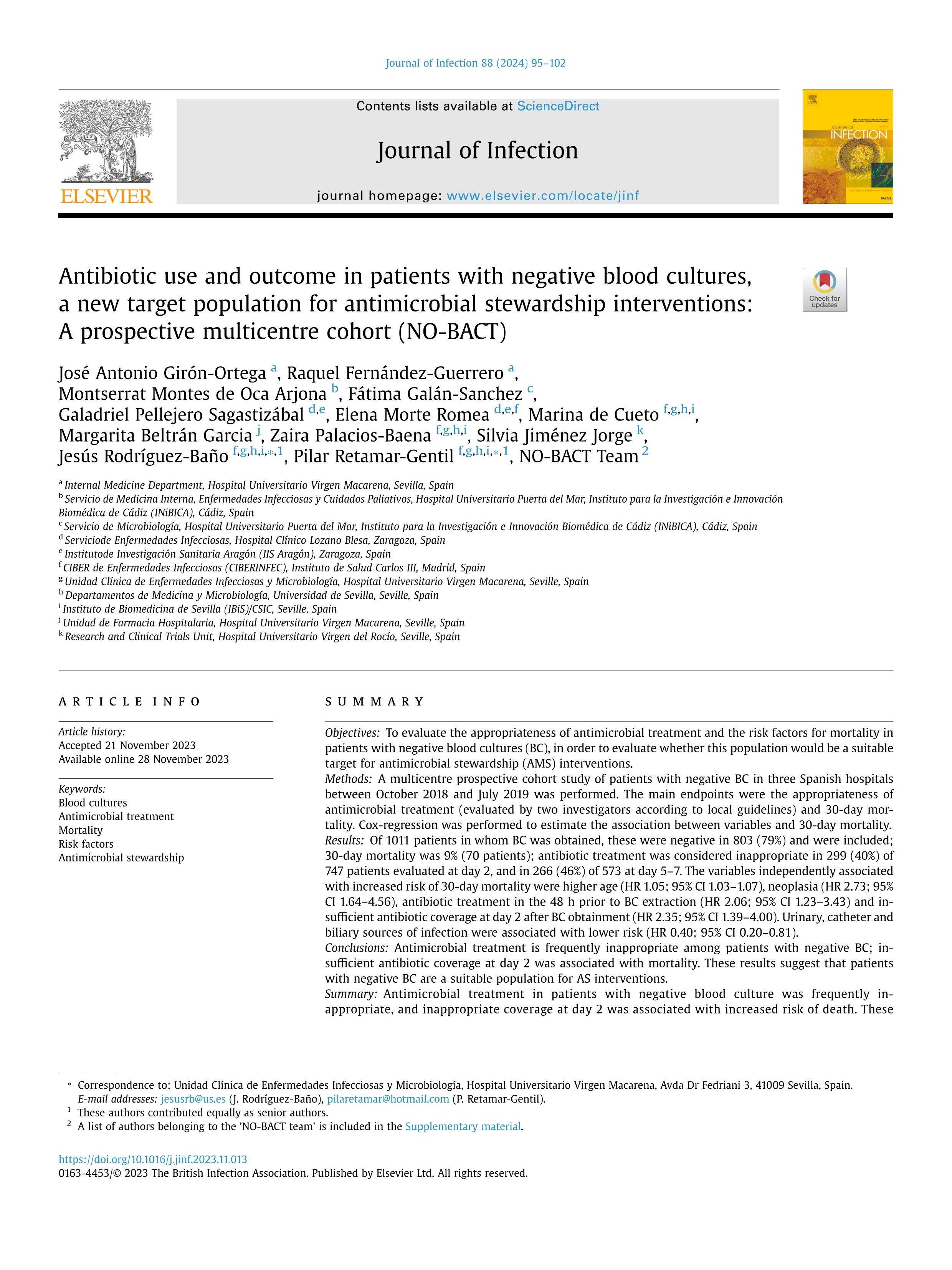 Antibiotic use and outcome in patients with negative blood cultures, a new target population for antimicrobial stewardship interventions: a prospective multicentre cohort (NO-BACT)