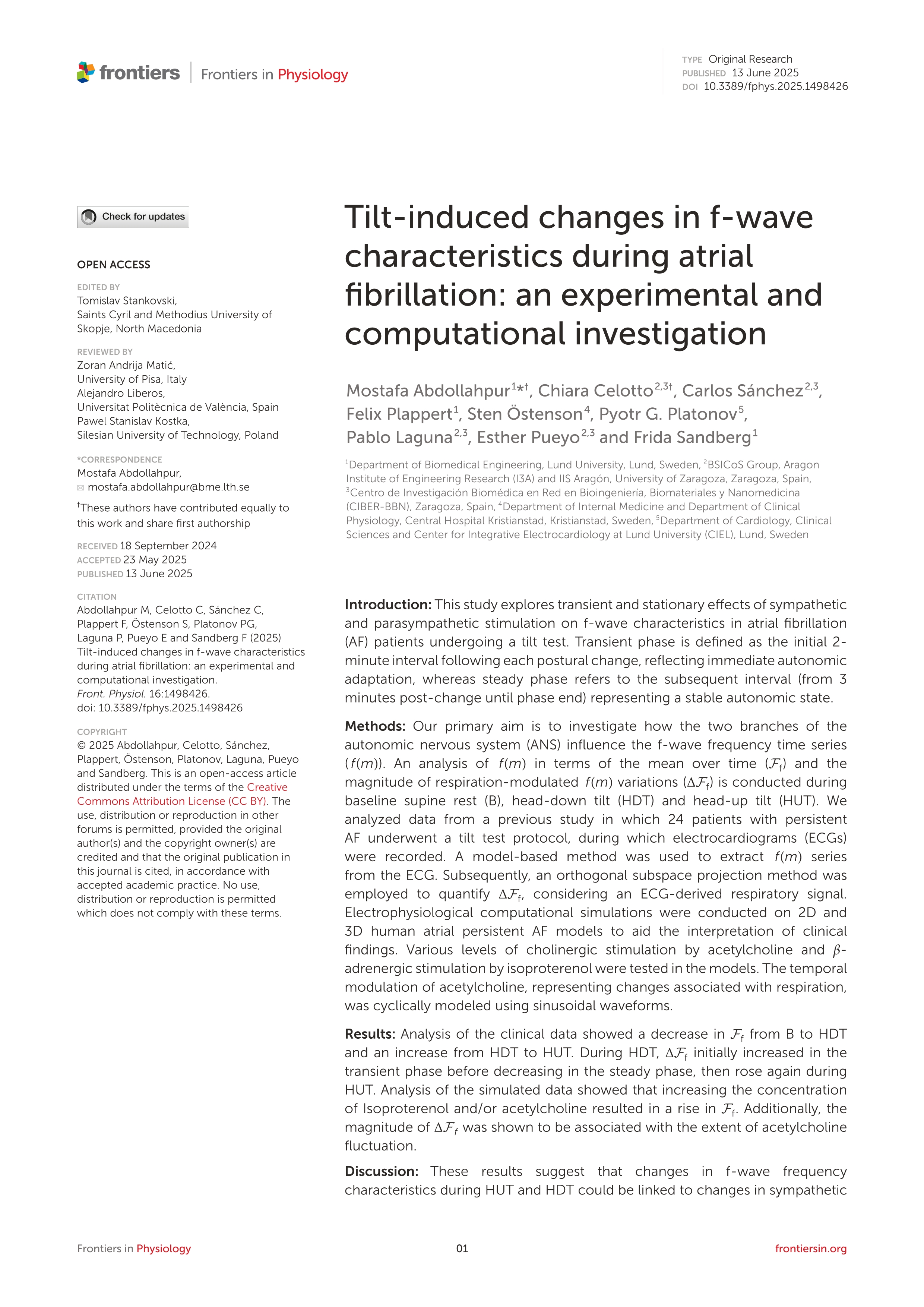 Tilt-induced changes in f-wave characteristics during atrial fibrillation: an experimental and computational investigation