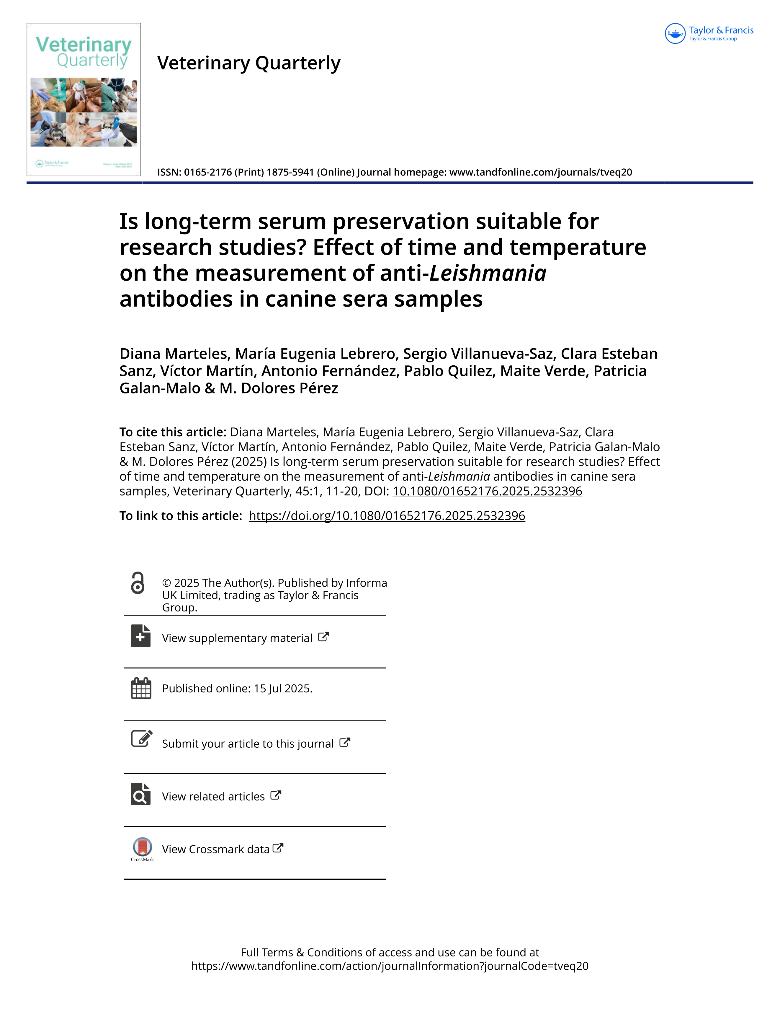 Is long-term serum preservation suitable for research studies? Effect of time and temperature on the measurement of anti-Leishmania antibodies in canine sera samples