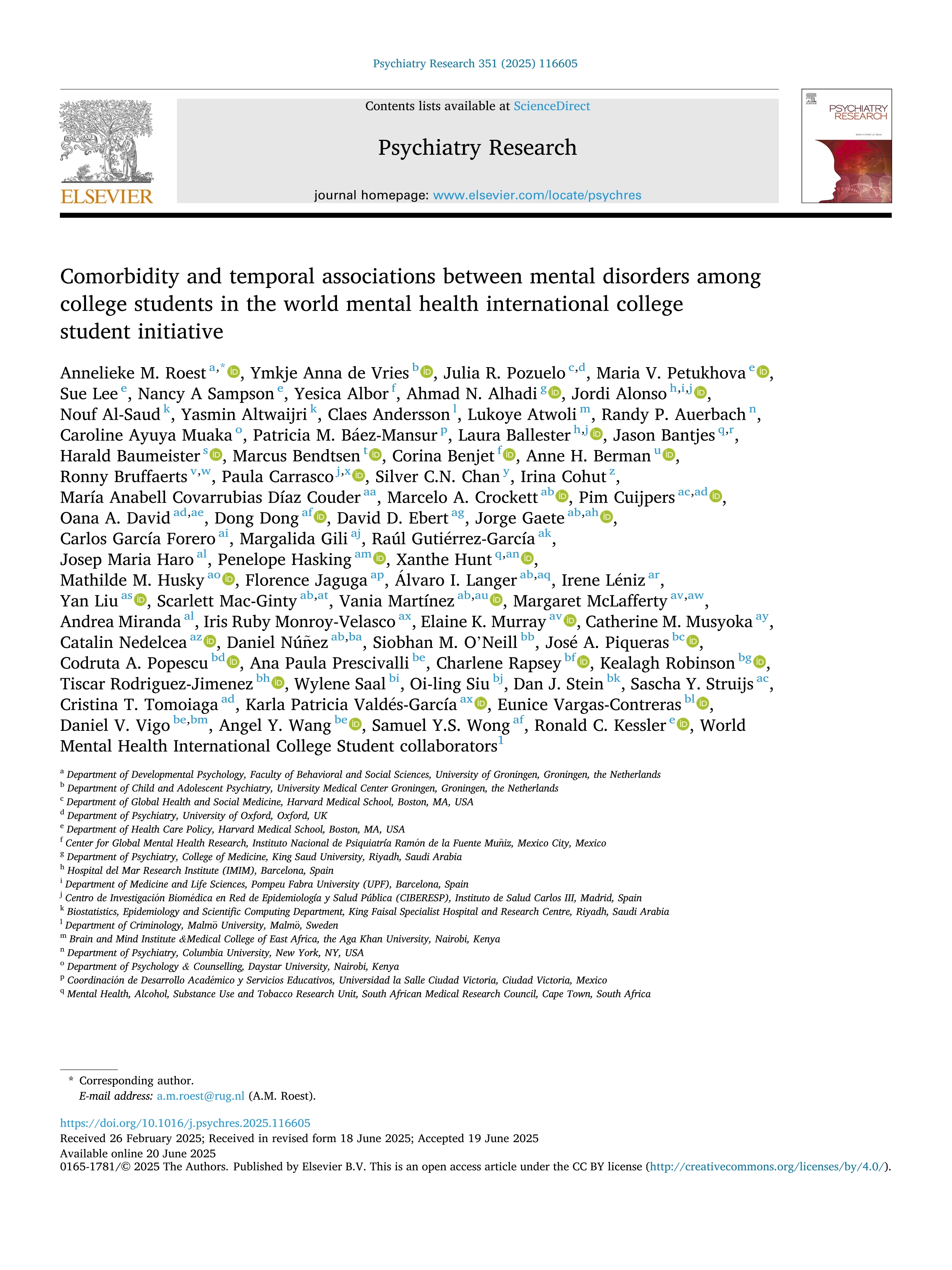 Comorbidity and temporal associations between mental disorders among college students in the world mental health international college student initiative