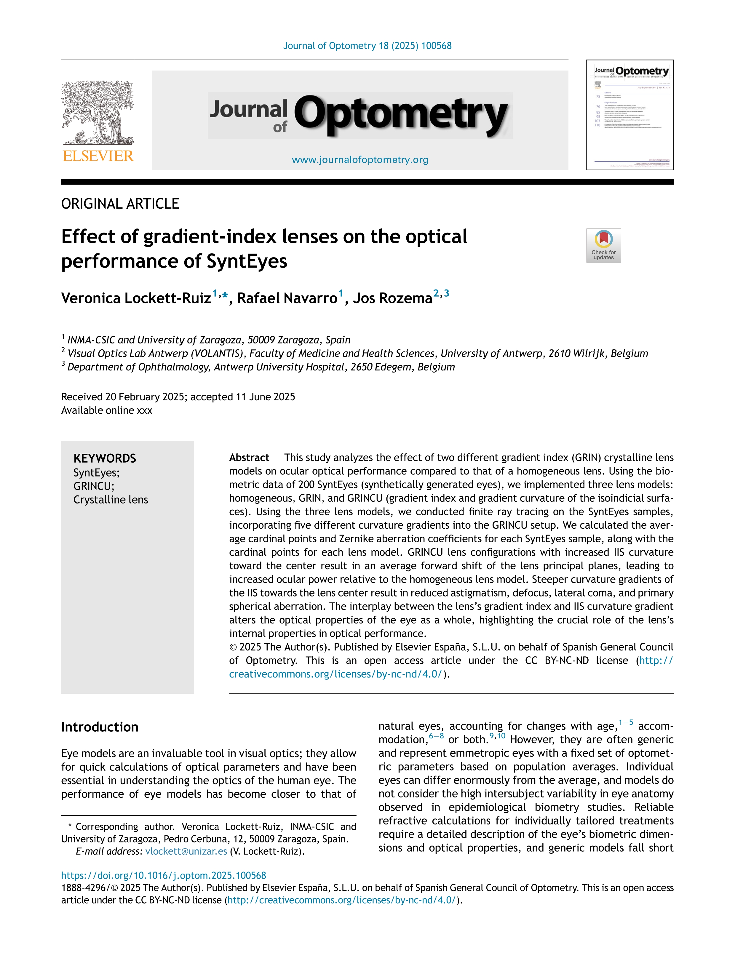 Effect of gradient-index lenses on the optical performance of SyntEyes