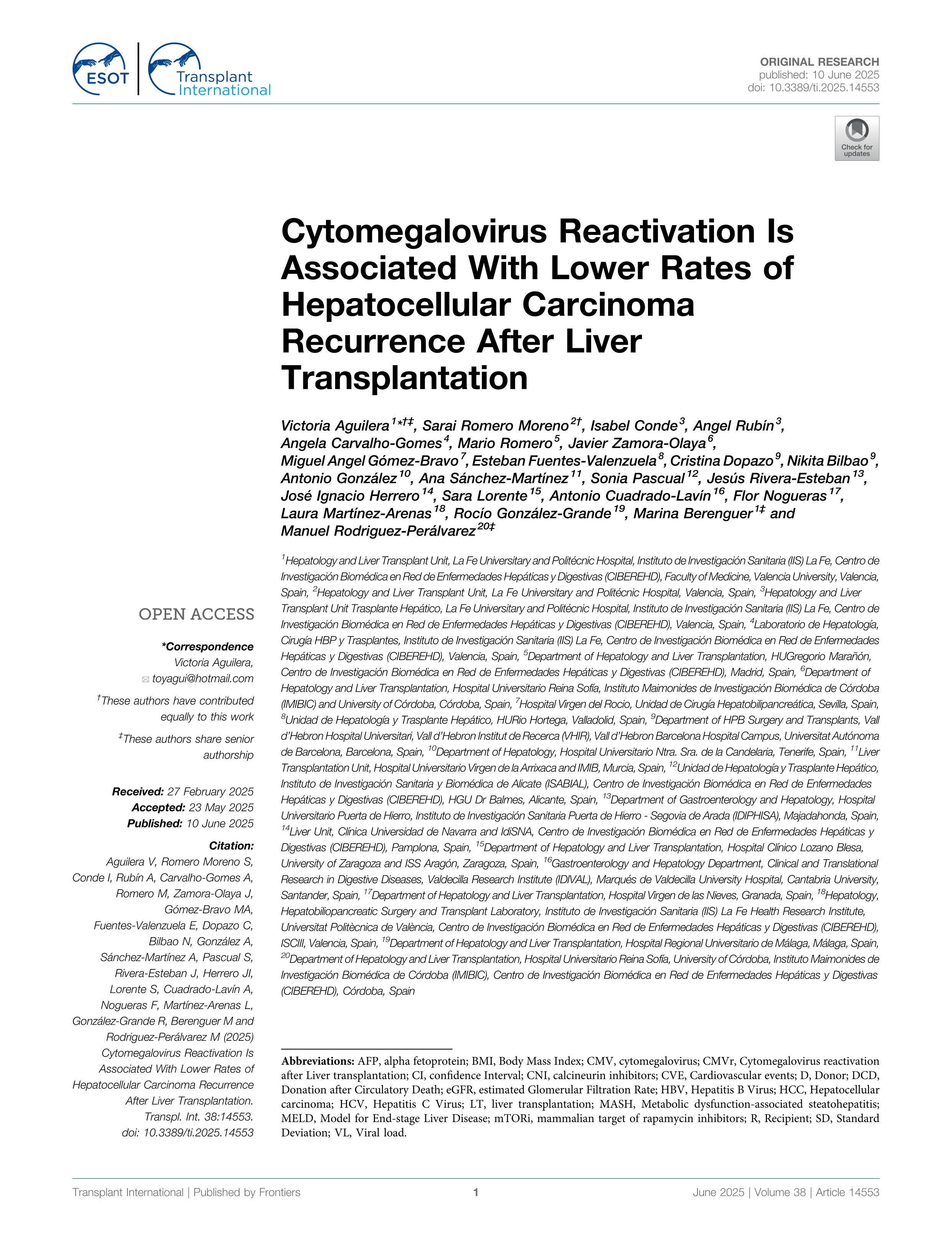 Cytomegalovirus reactivation is associated with lower rates of hepatocellular carcinoma recurrence after liver transplantation