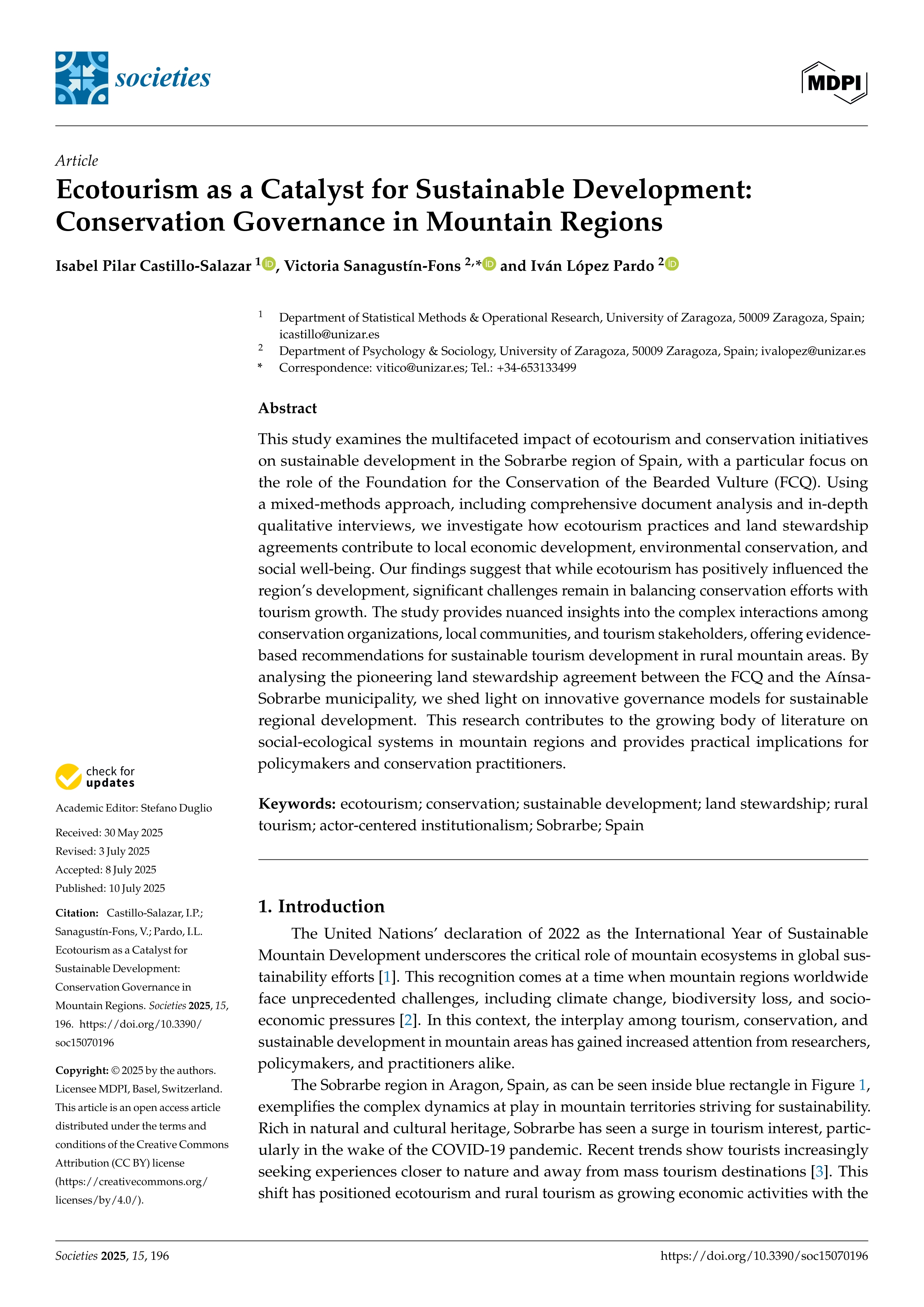 Ecotourism as a Catalyst for Sustainable Development: Conservation Governance in Mountain Regions