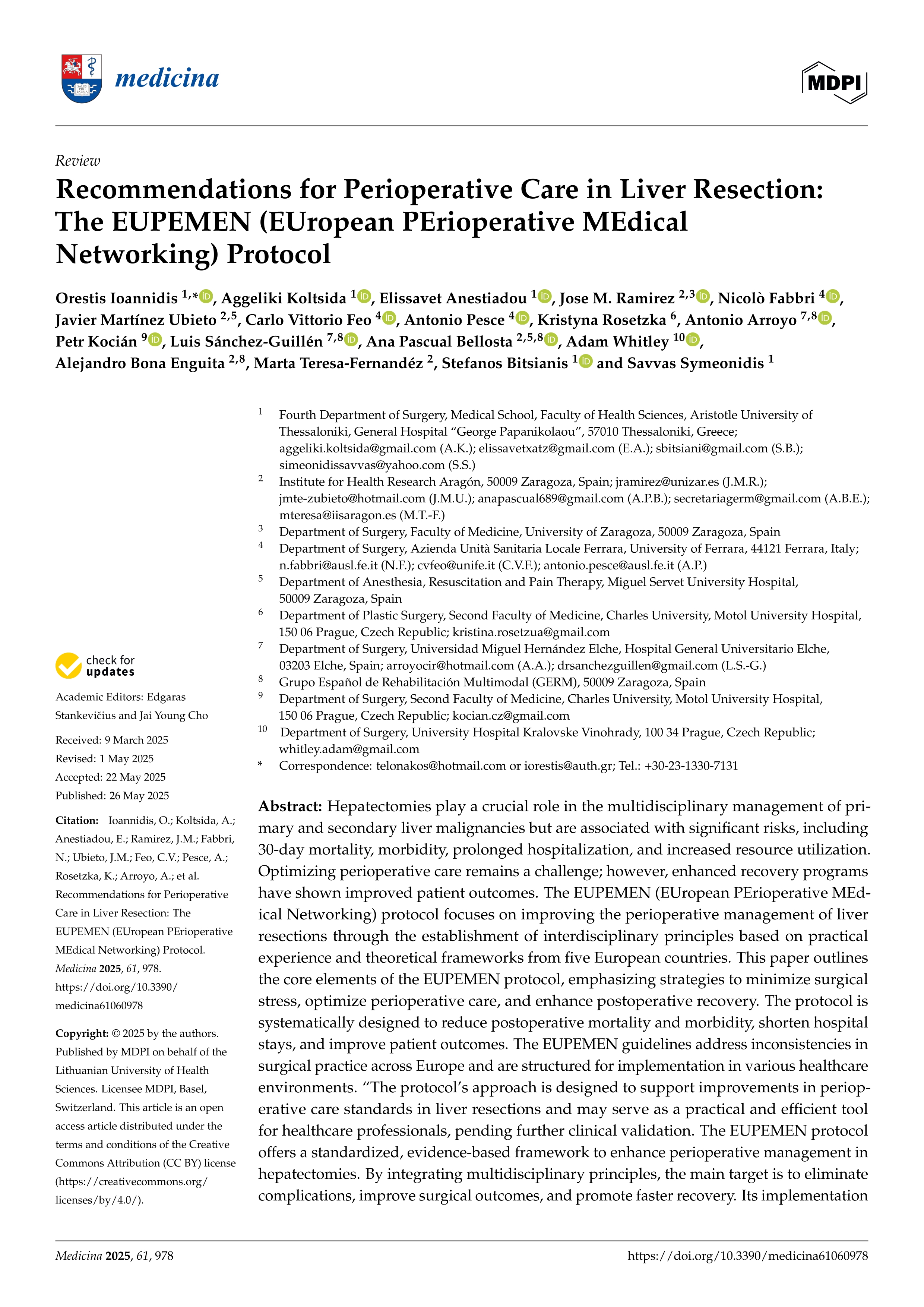 Recommendations for Perioperative Care in Liver Resection: The EUPEMEN (EUropean PErioperative MEdical Networking) Protocol