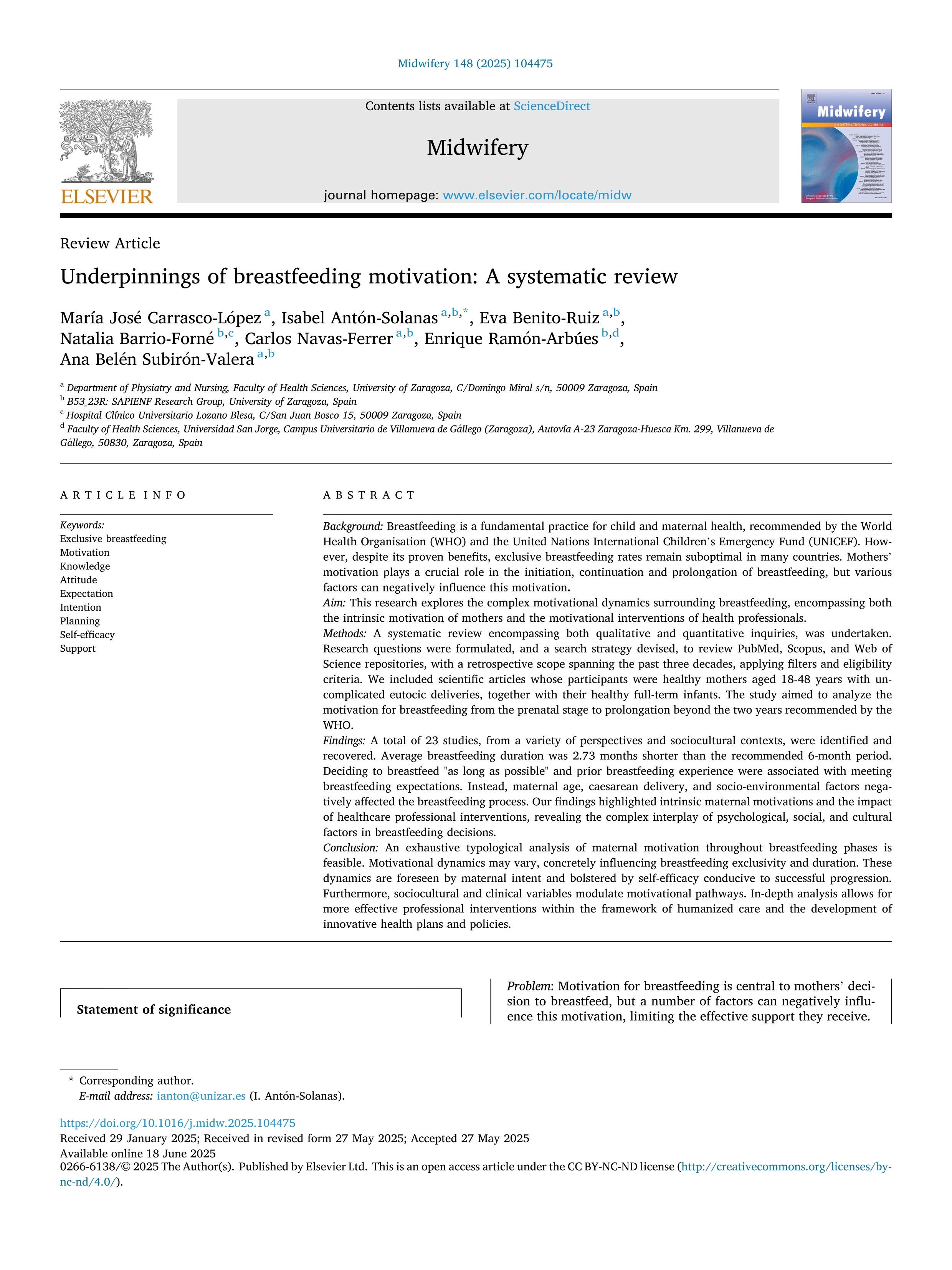 Underpinnings of breastfeeding motivation: A systematic review