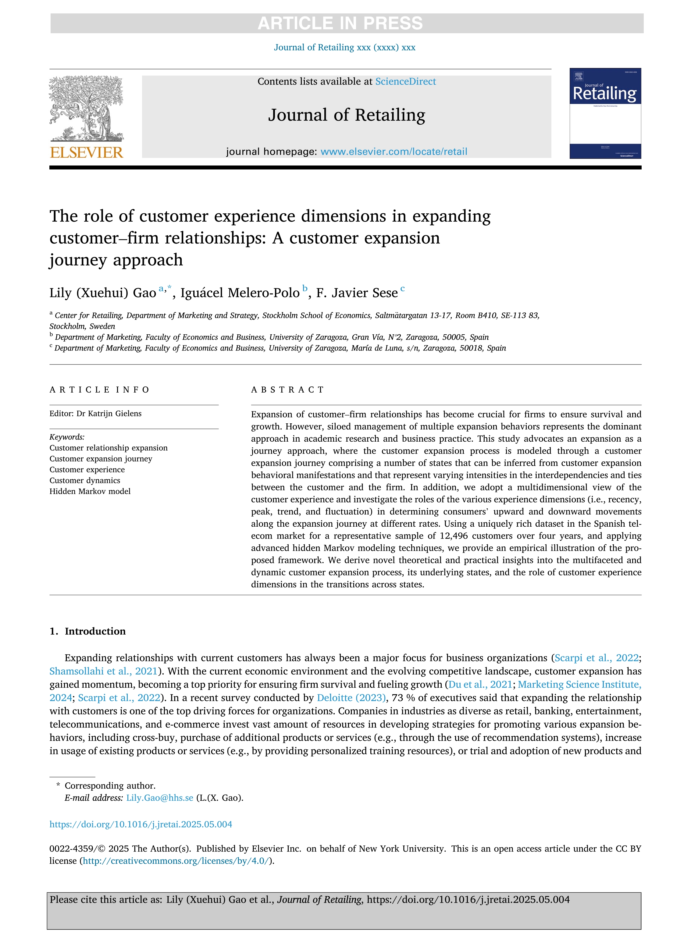 The role of customer experience dimensions in expanding customer–firm relationships: A customer expansion journey approach