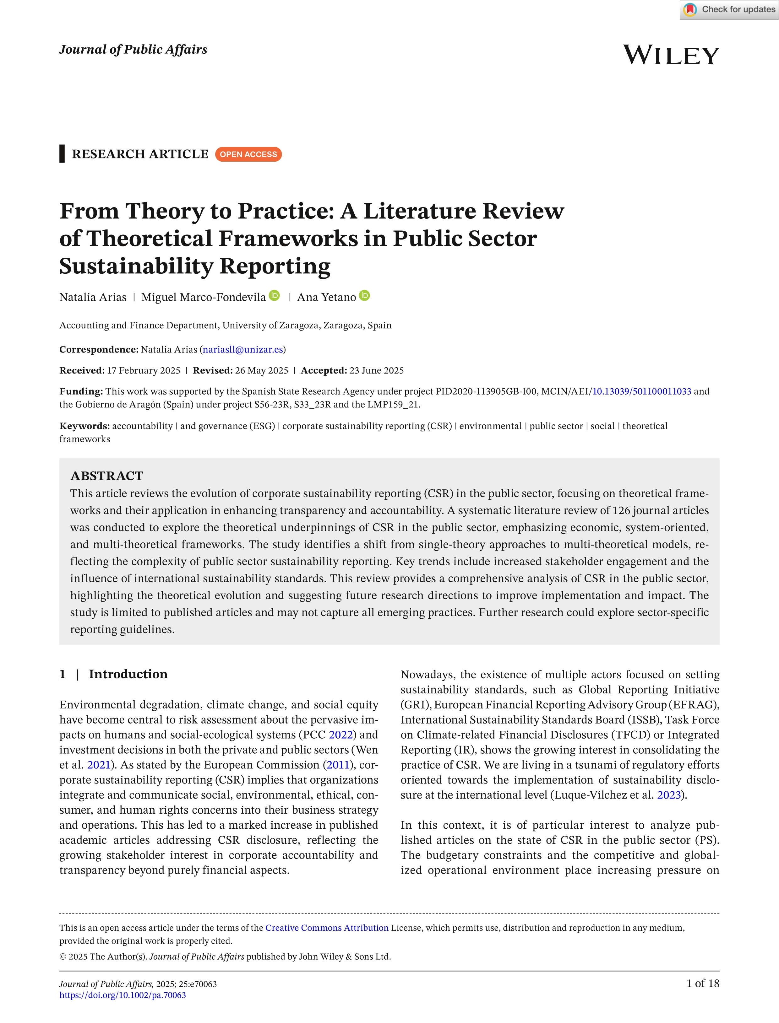 From theory to practice: a literature review of theoretical frameworks in public sector sustainability reporting