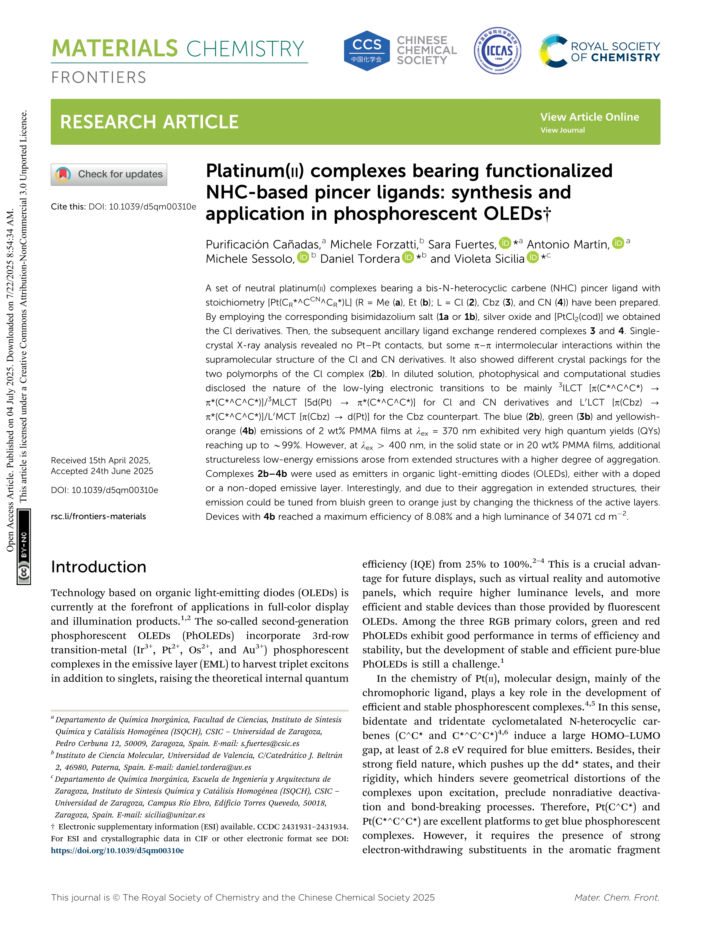 Platinum(II) complexes bearing functionalized NHC-based pincer ligands: synthesis and application in phosphorescent OLEDs