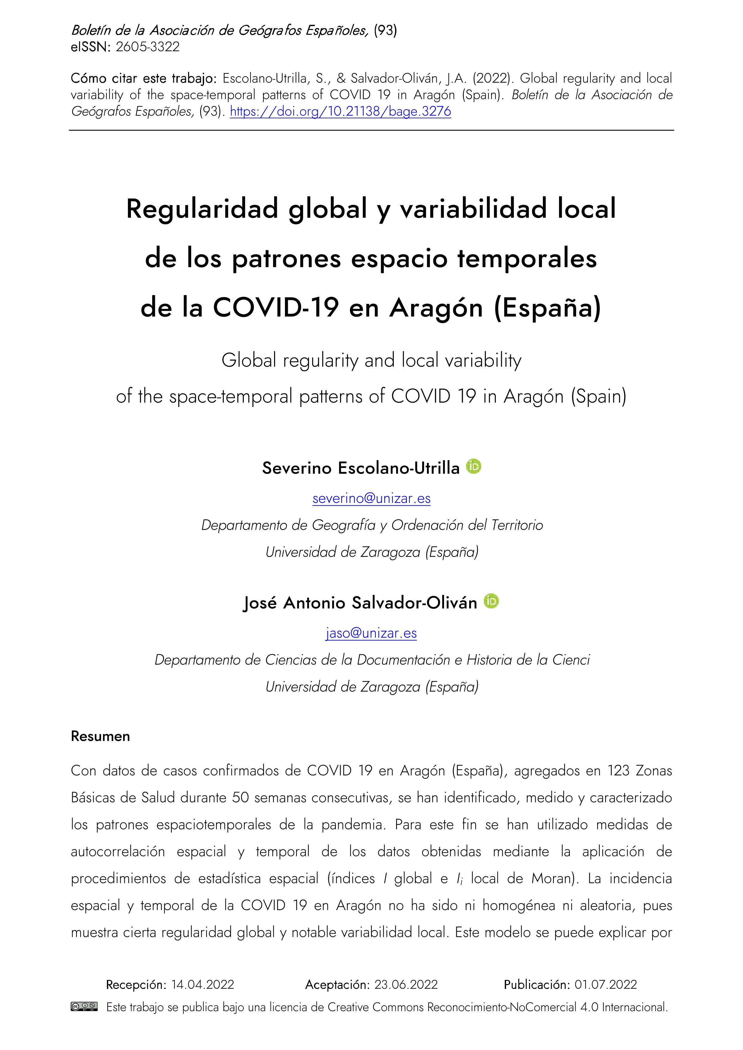 Global regularity and local variability of the space-temporal patterns of COVID 19 in Aragón (Spain)