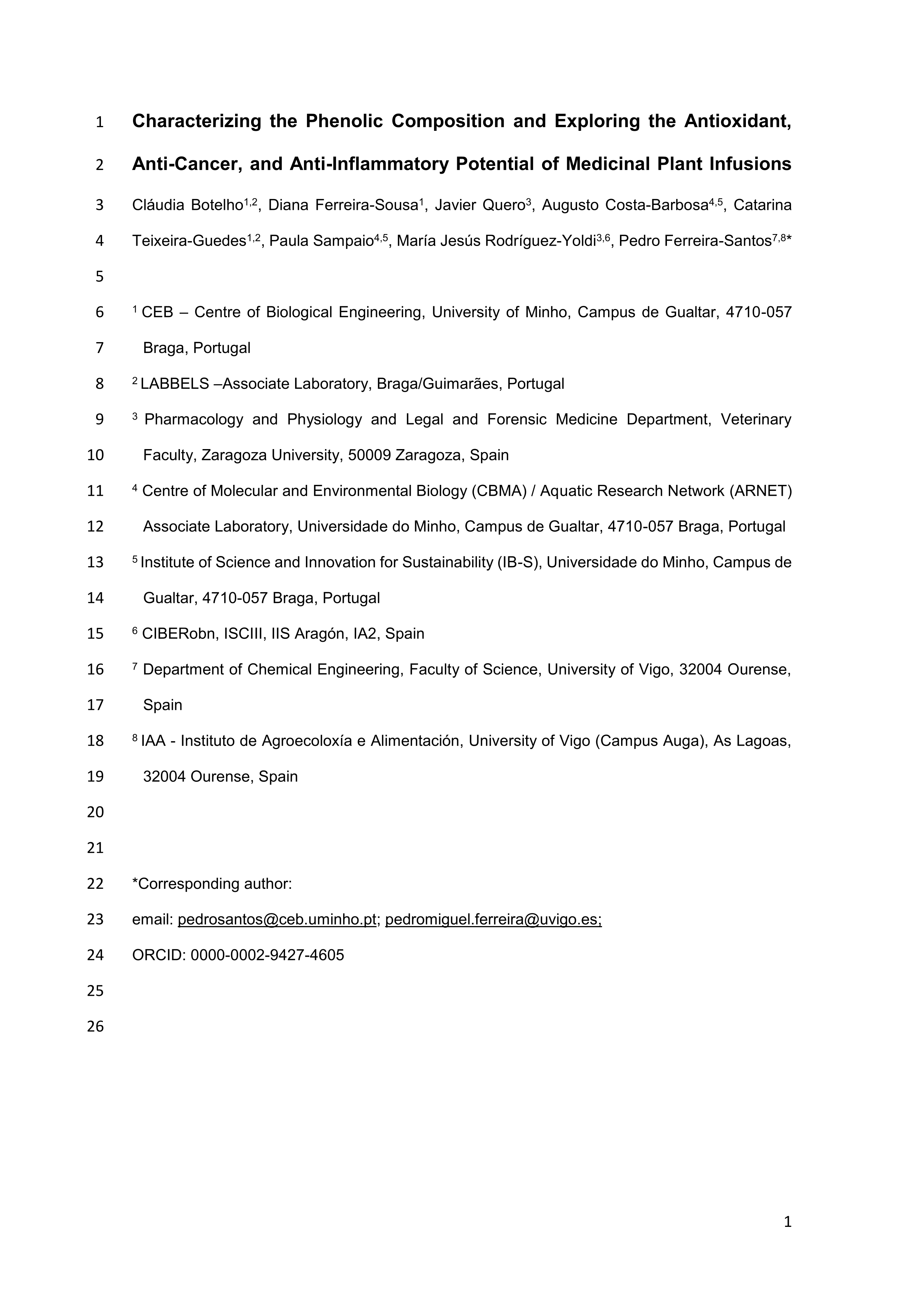 Characterizing the phenolic composition and exploring the antioxidant, anti-cancer, and anti-inflammatory potential of medicinal plant infusions