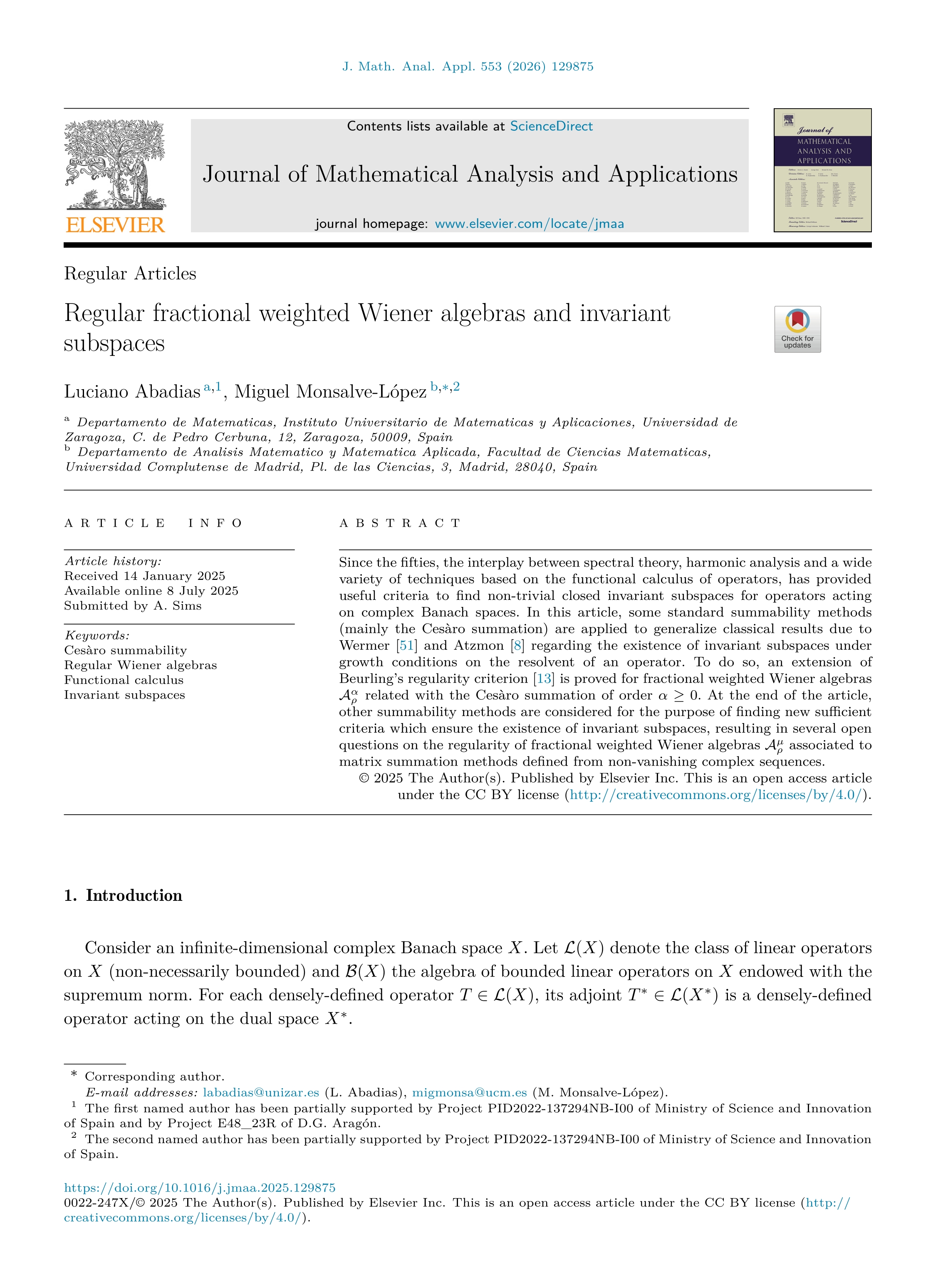Regular fractional weighted Wiener algebras and invariant subspaces