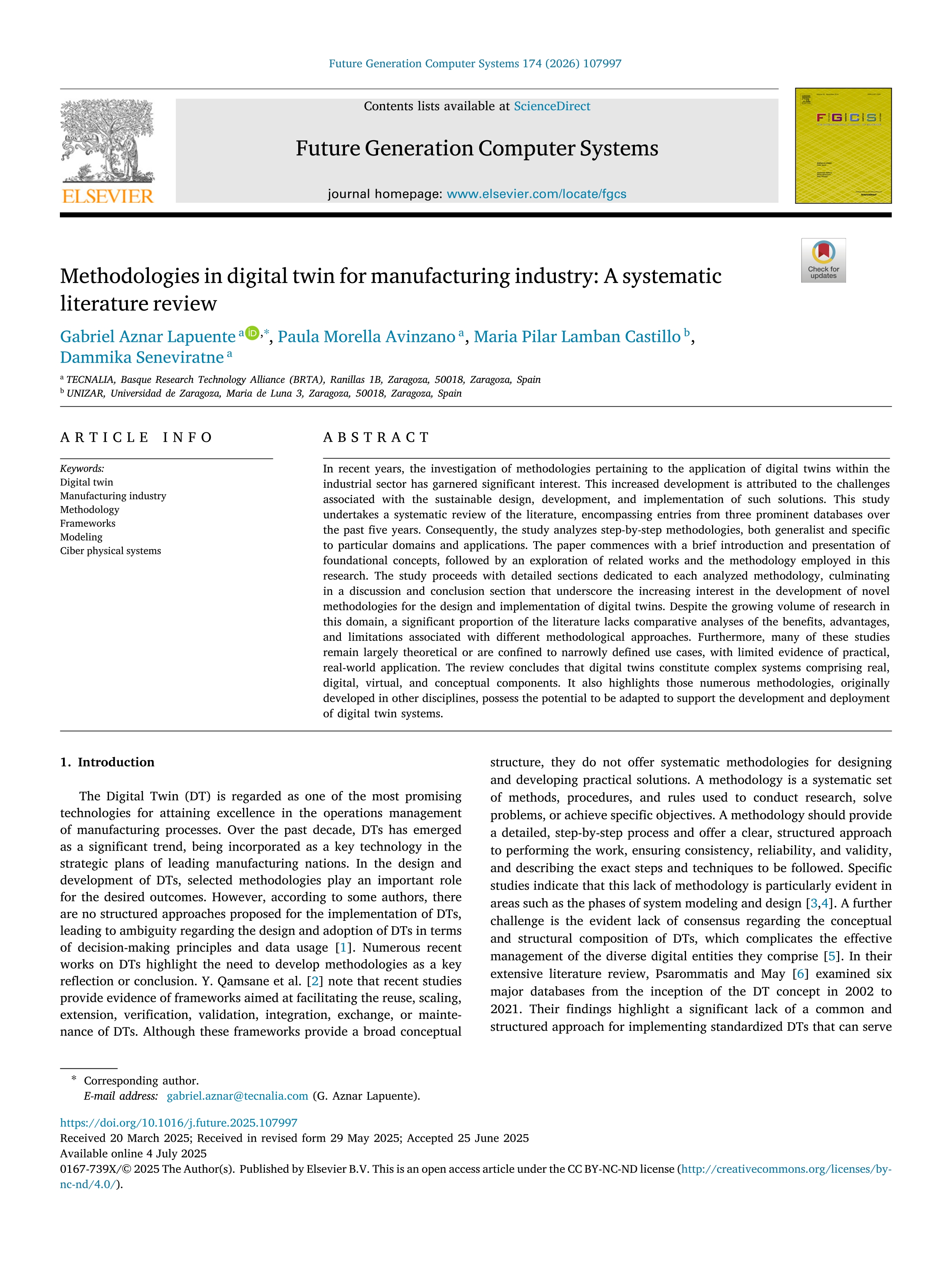 Methodologies in digital twin for manufacturing industry: A systematic literature review