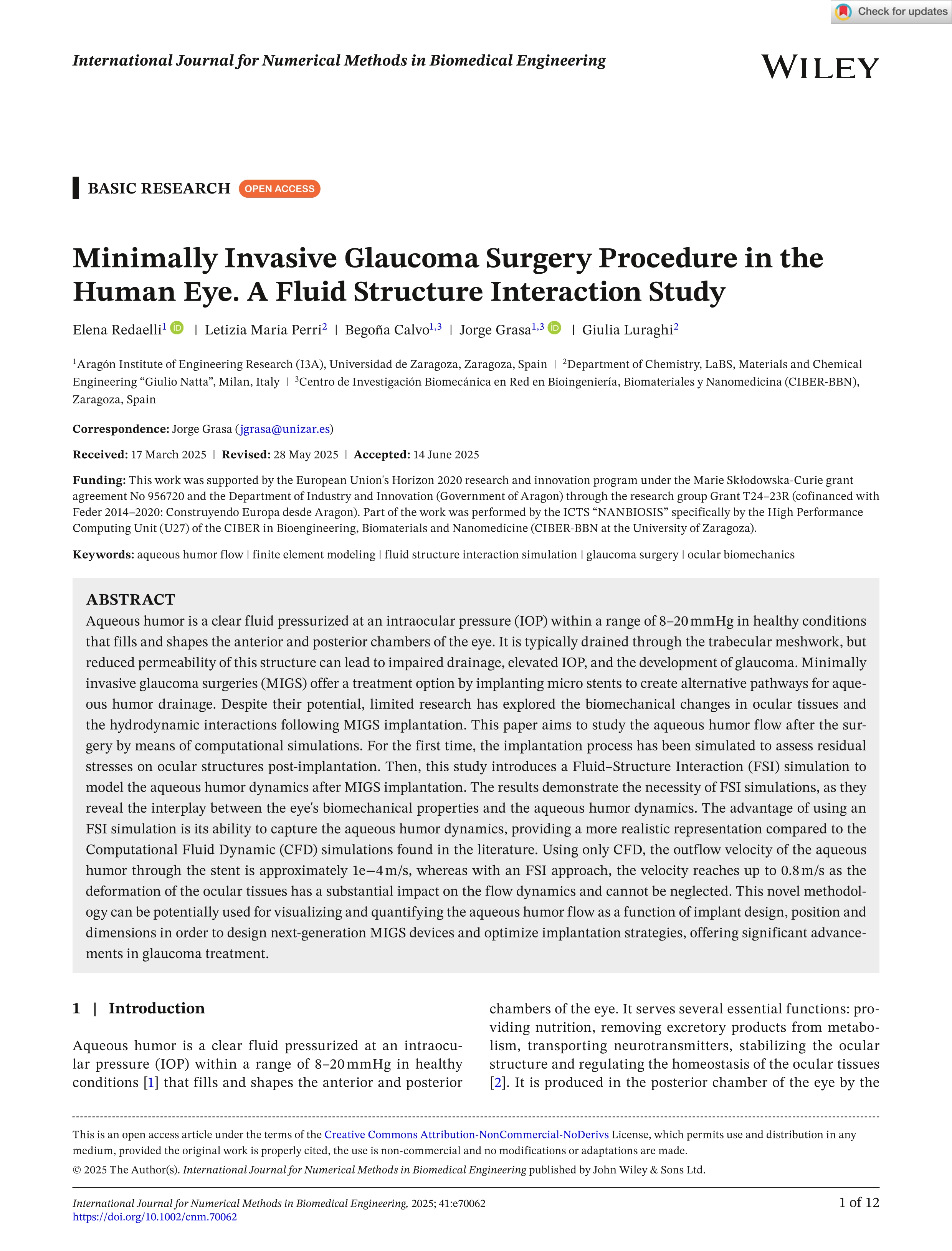 Minimally Invasive Glaucoma Surgery Procedure in the Human Eye. A Fluid Structure Interaction Study