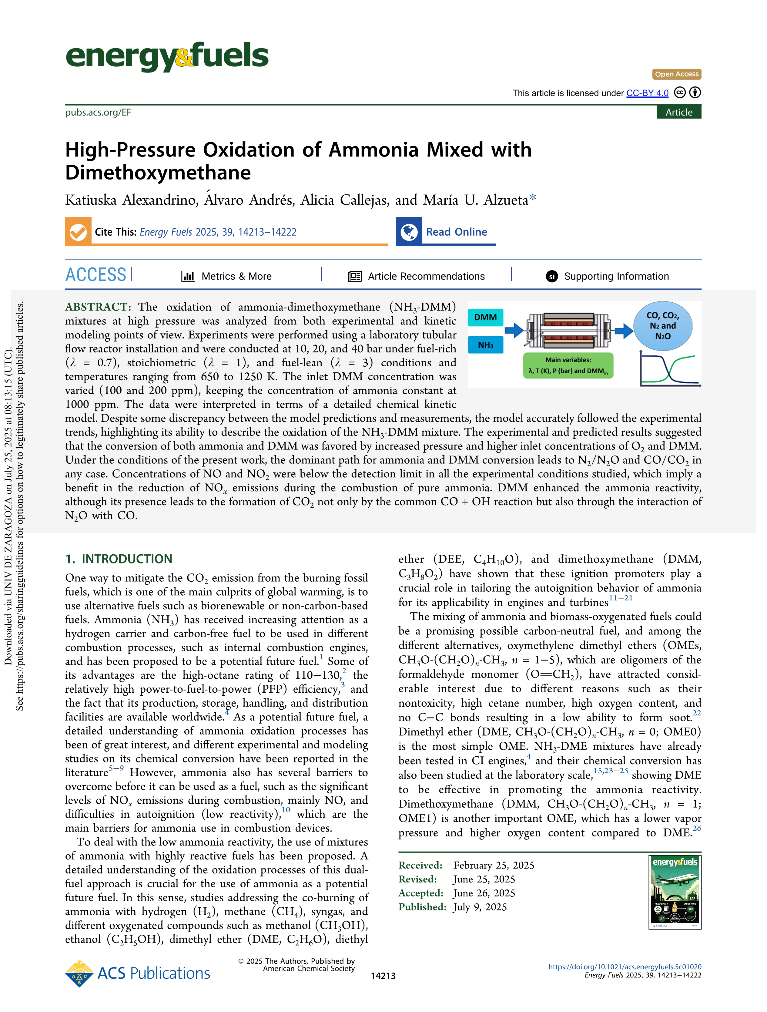 High-Pressure Oxidation of Ammonia Mixed with Dimethoxymethane